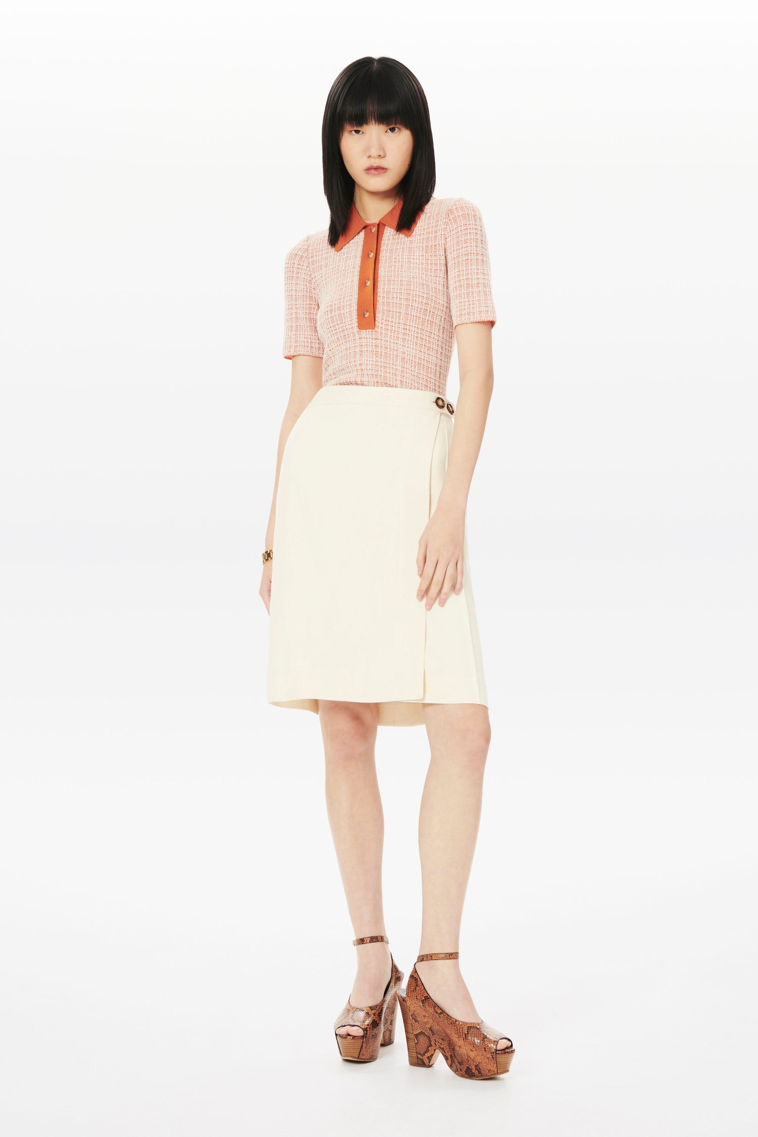 Jacquard Polo Top in Orange and White