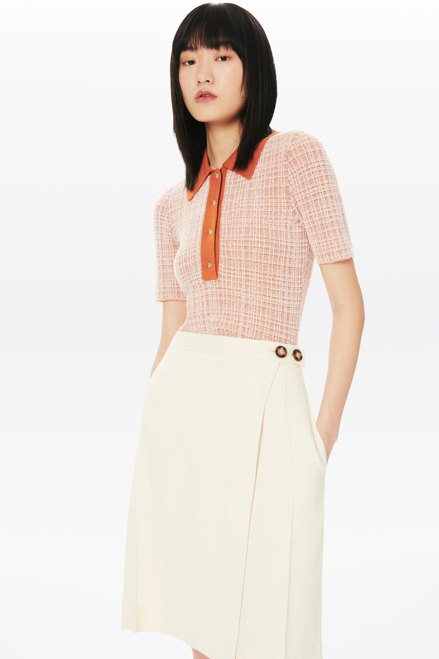 Jacquard Polo Top in Orange and White