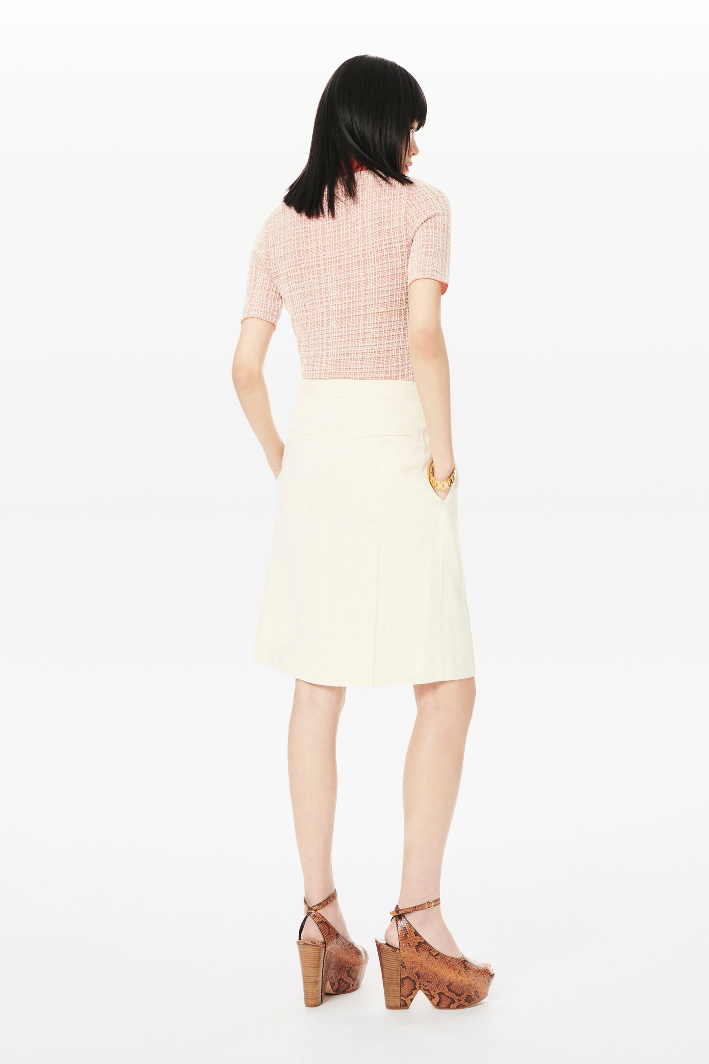 Jacquard Polo Top in Orange and White