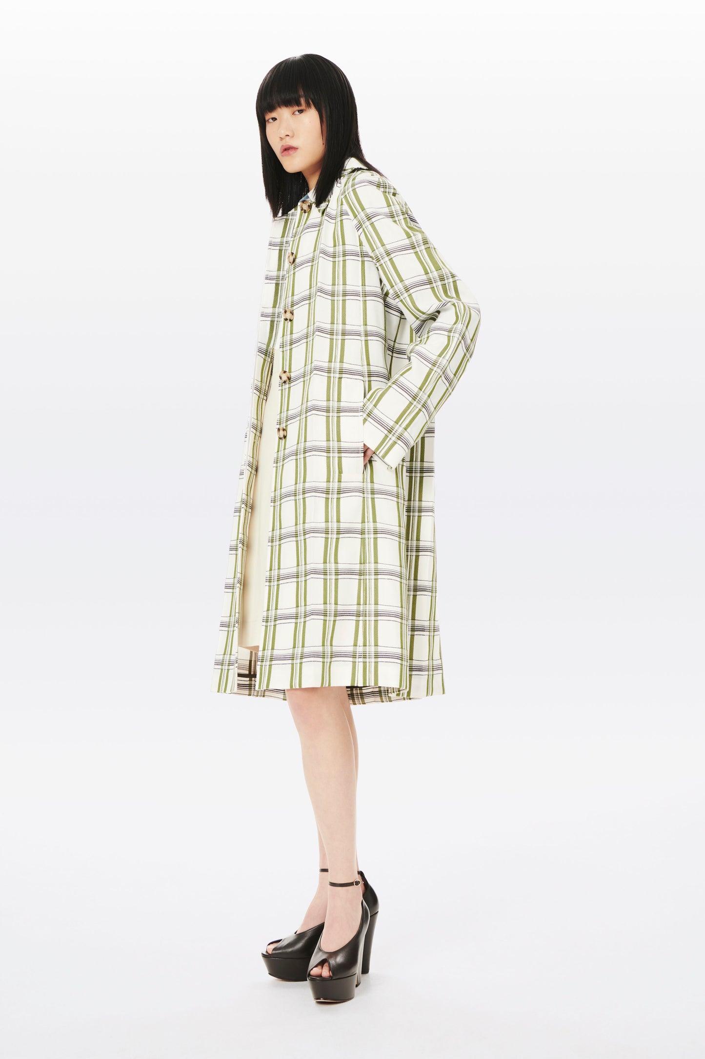 Car Coat in Off White, Navy and Khaki Check