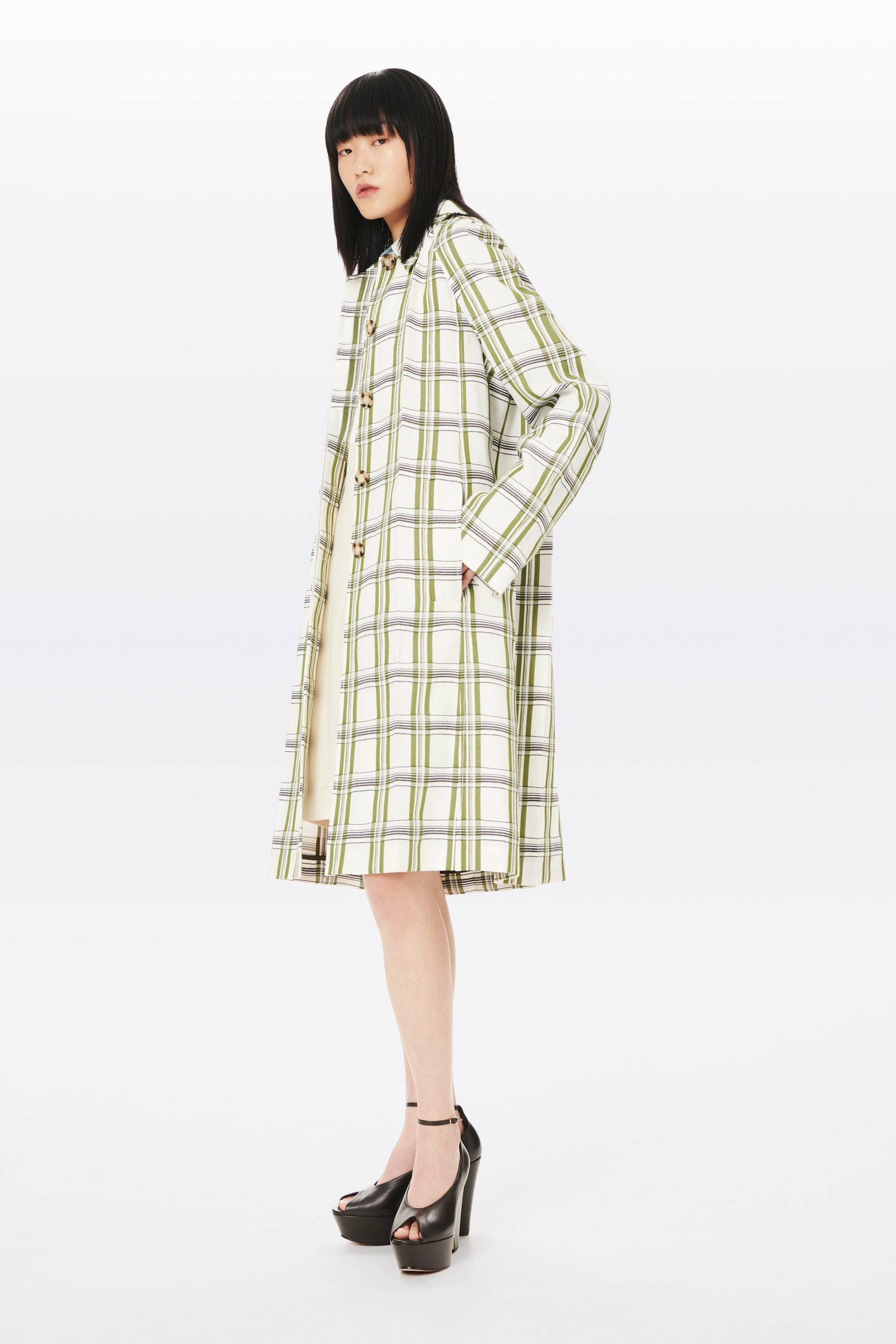 Car Coat in Off White, Navy and Khaki Check