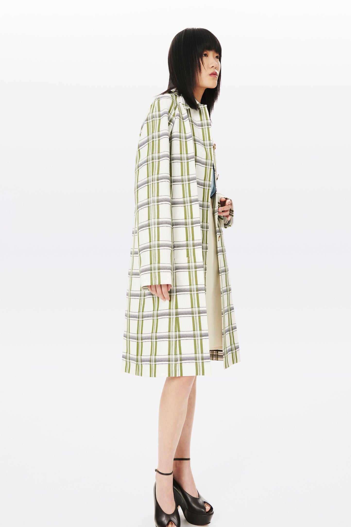 Car Coat in Off White, Navy and Khaki Check