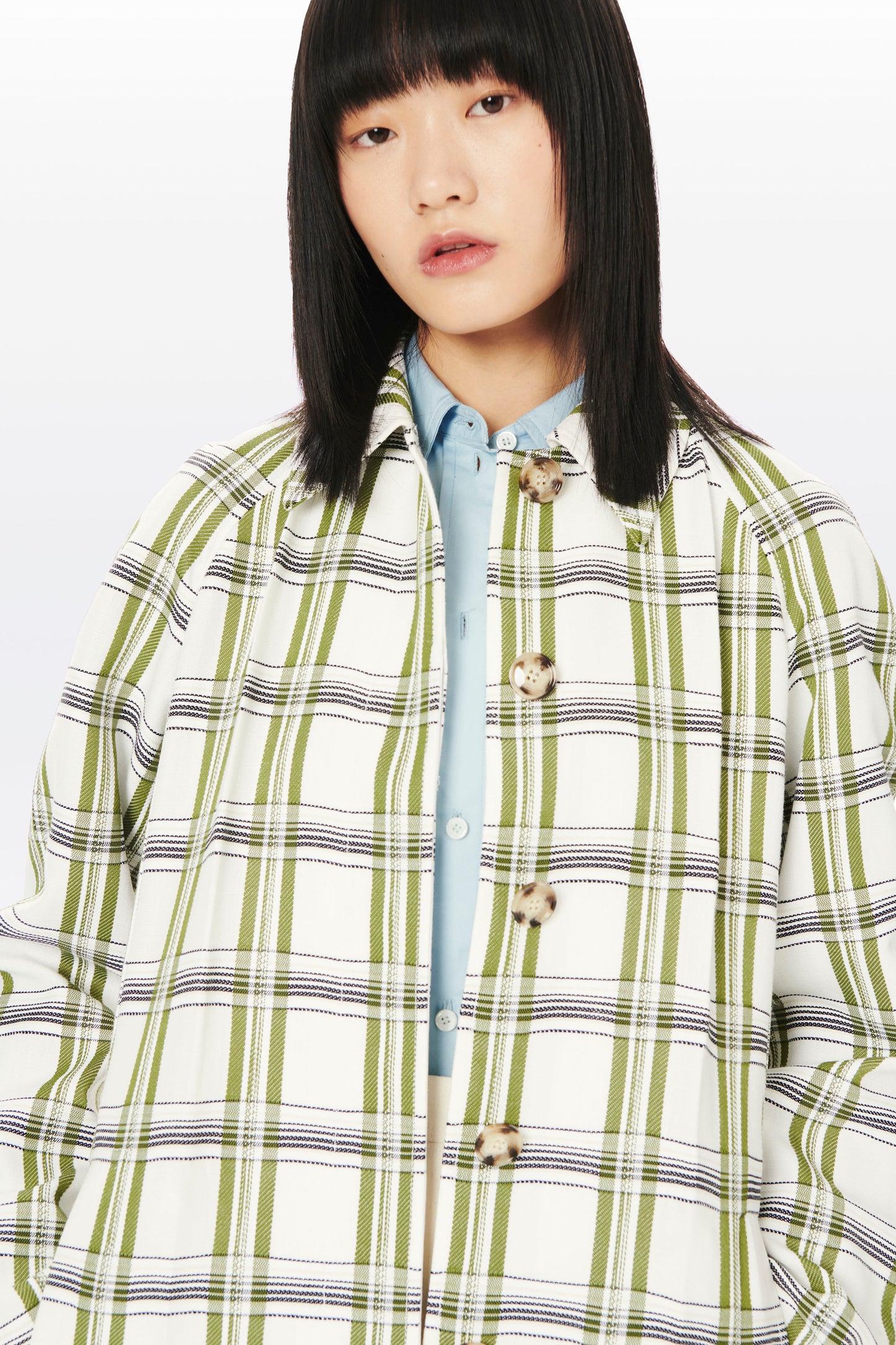 Car Coat in Off White, Navy and Khaki Check