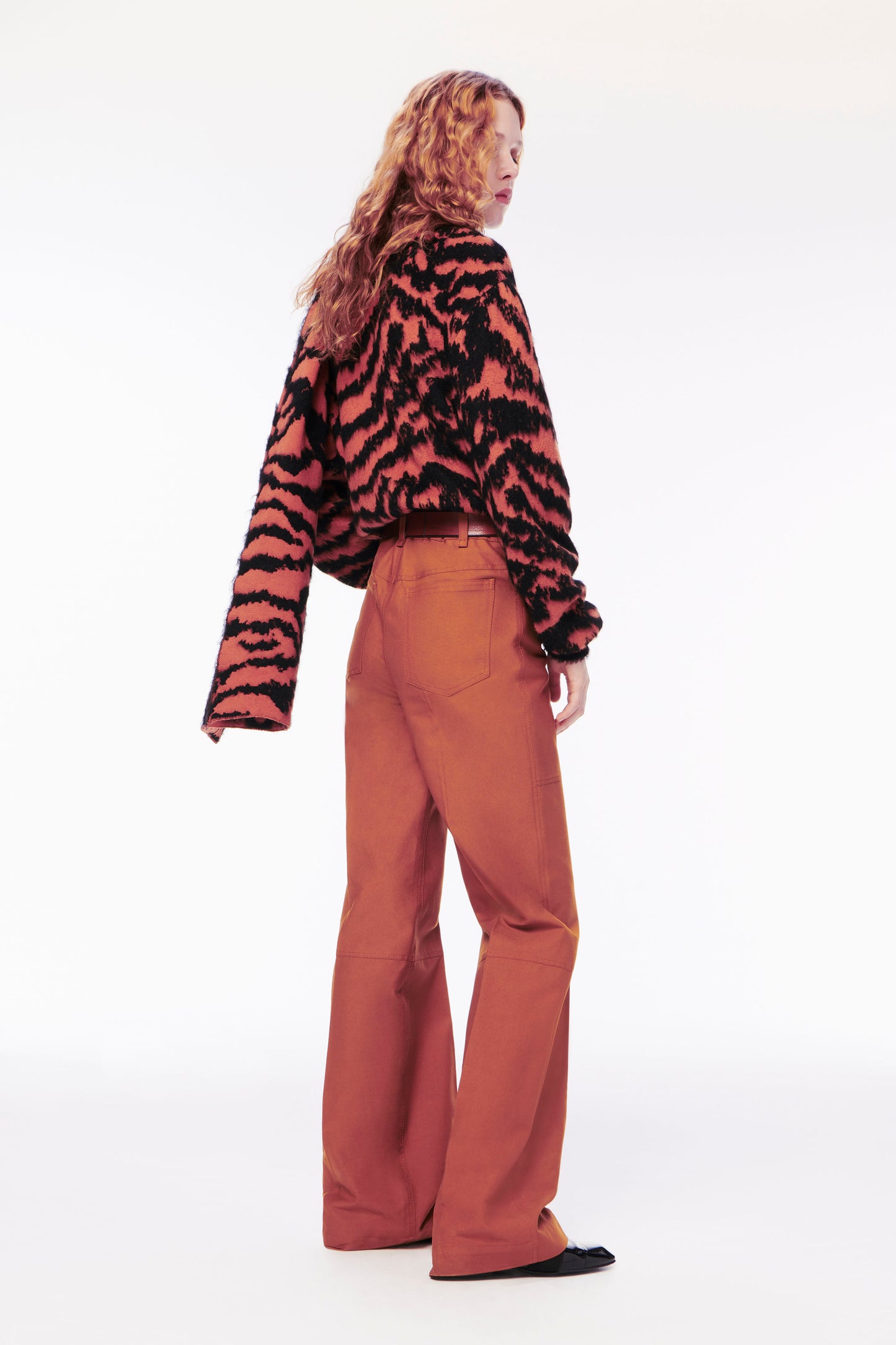 Animal Jacquard Scarf in White & Burnt Orange
