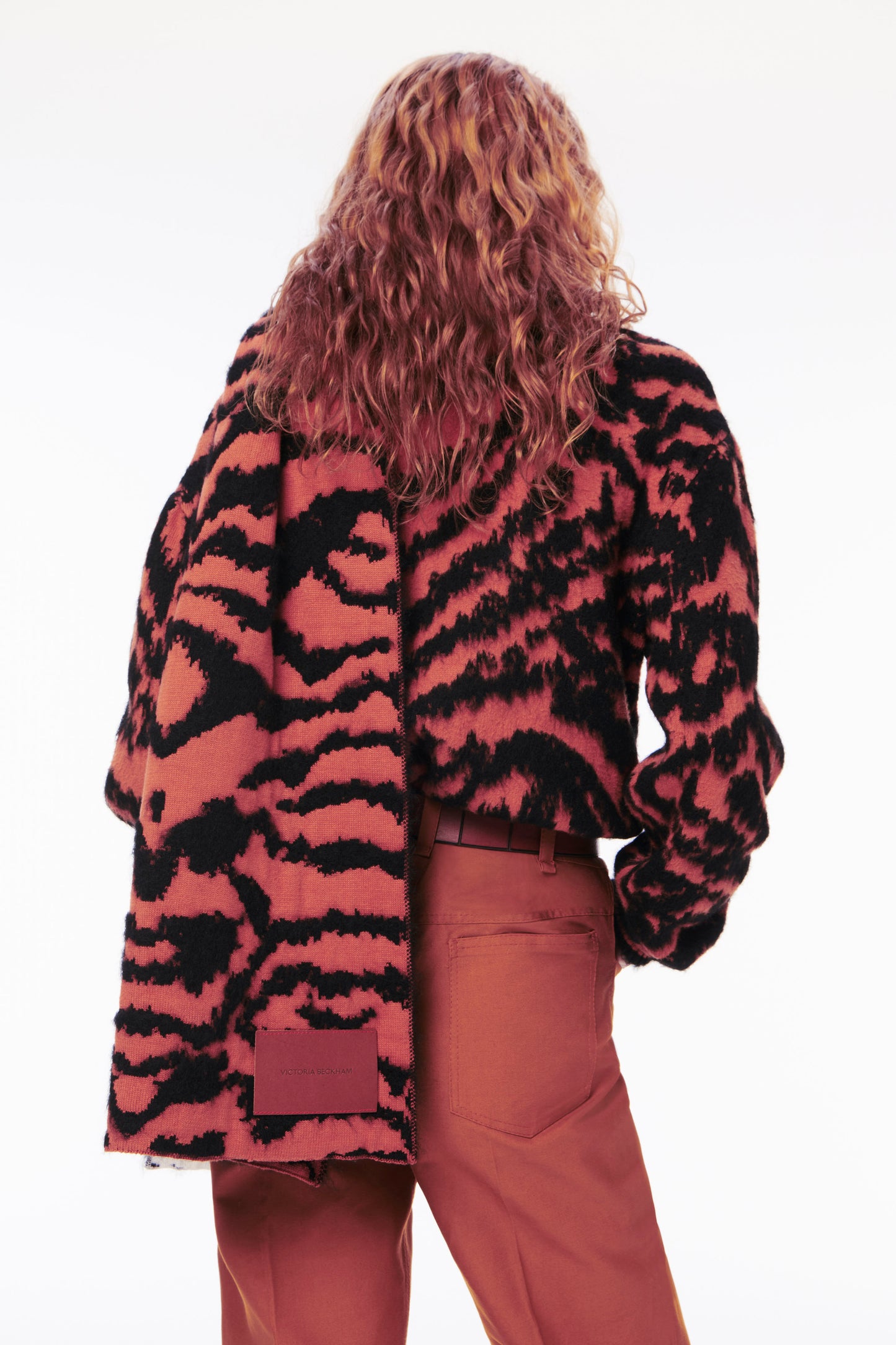 Animal Jacquard Scarf in White & Burnt Orange