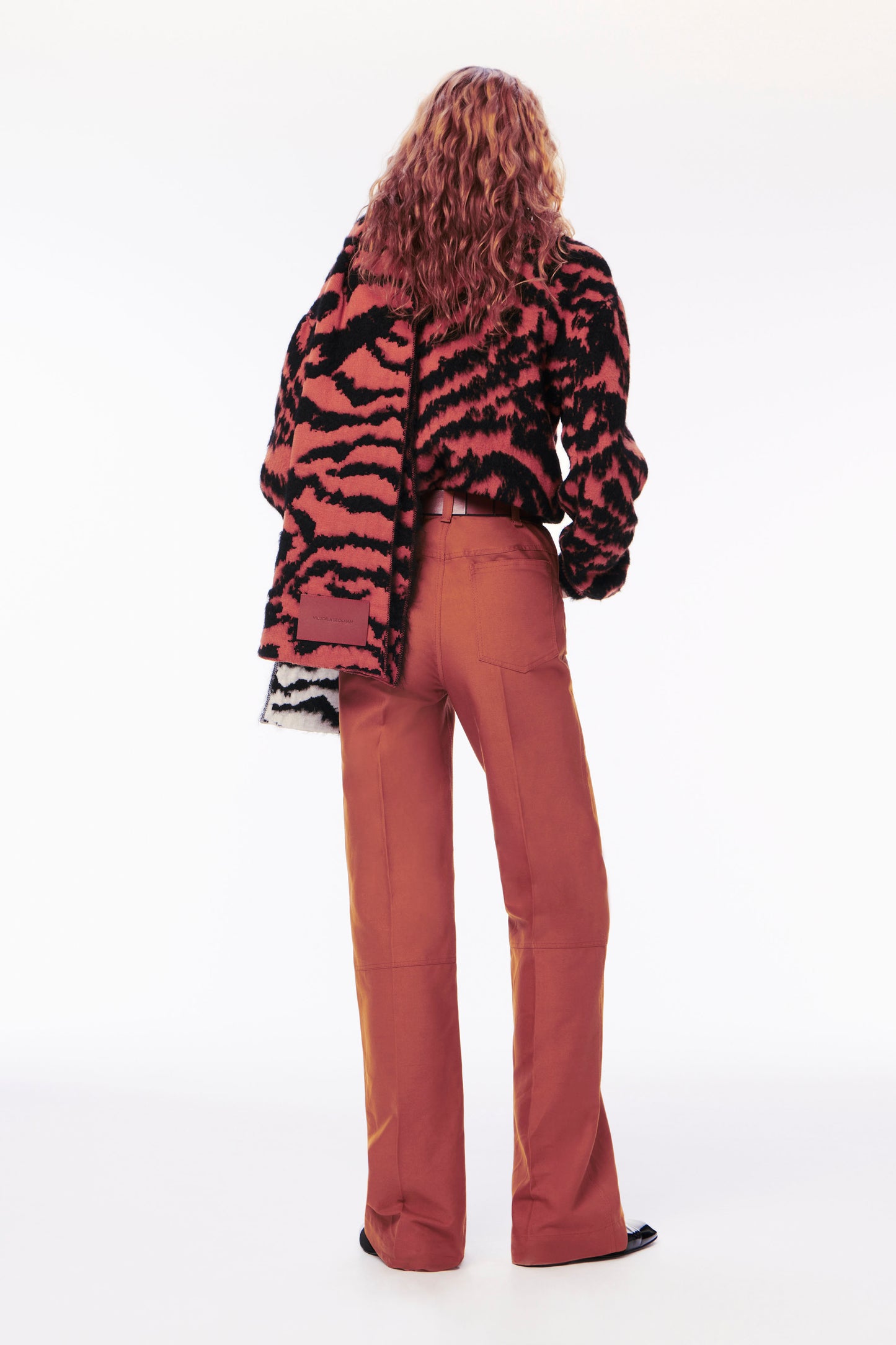 Animal Jacquard Scarf in White & Burnt Orange