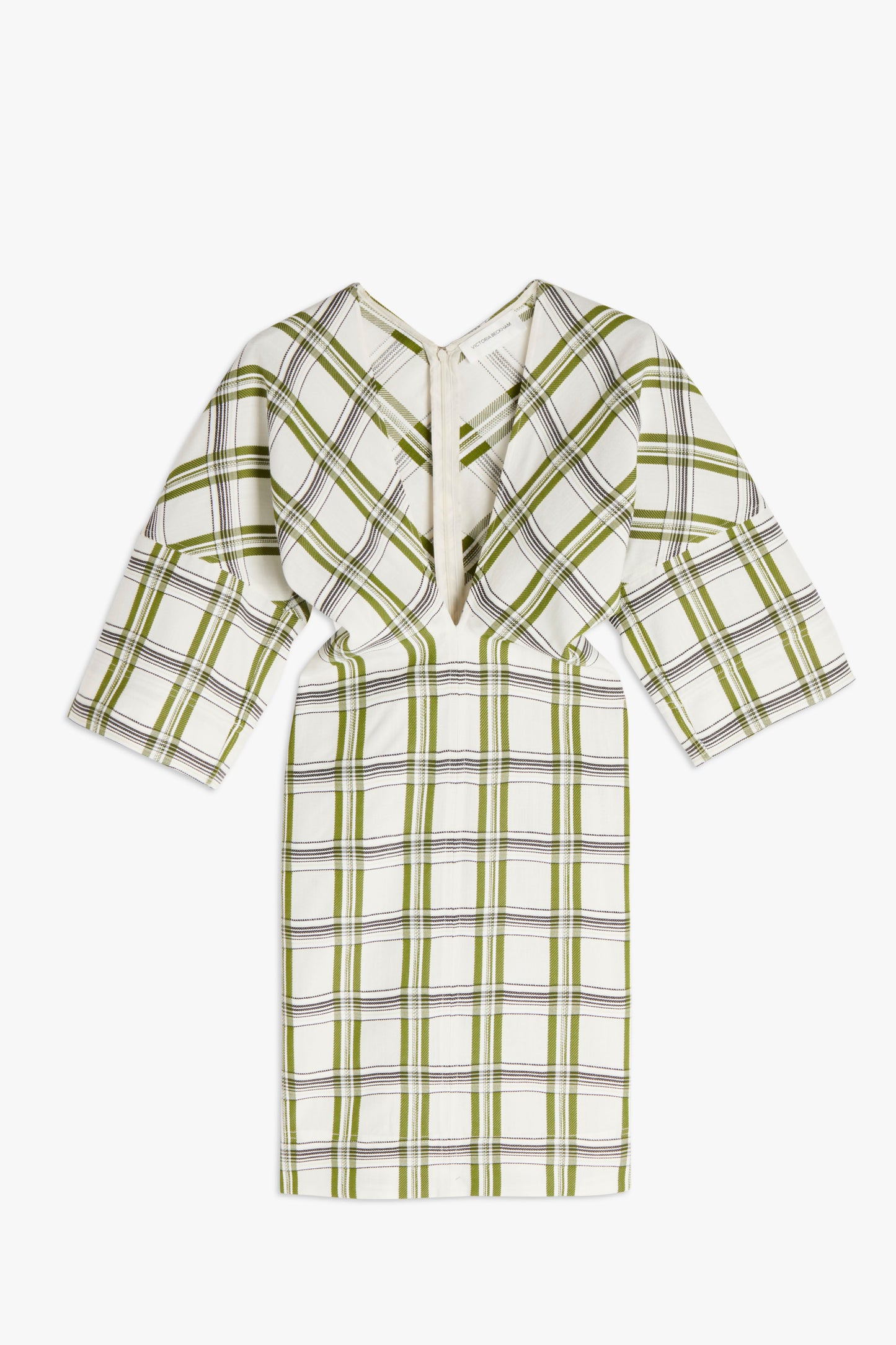 Deep V T-shirt Dress in White, Navy and Khaki Check