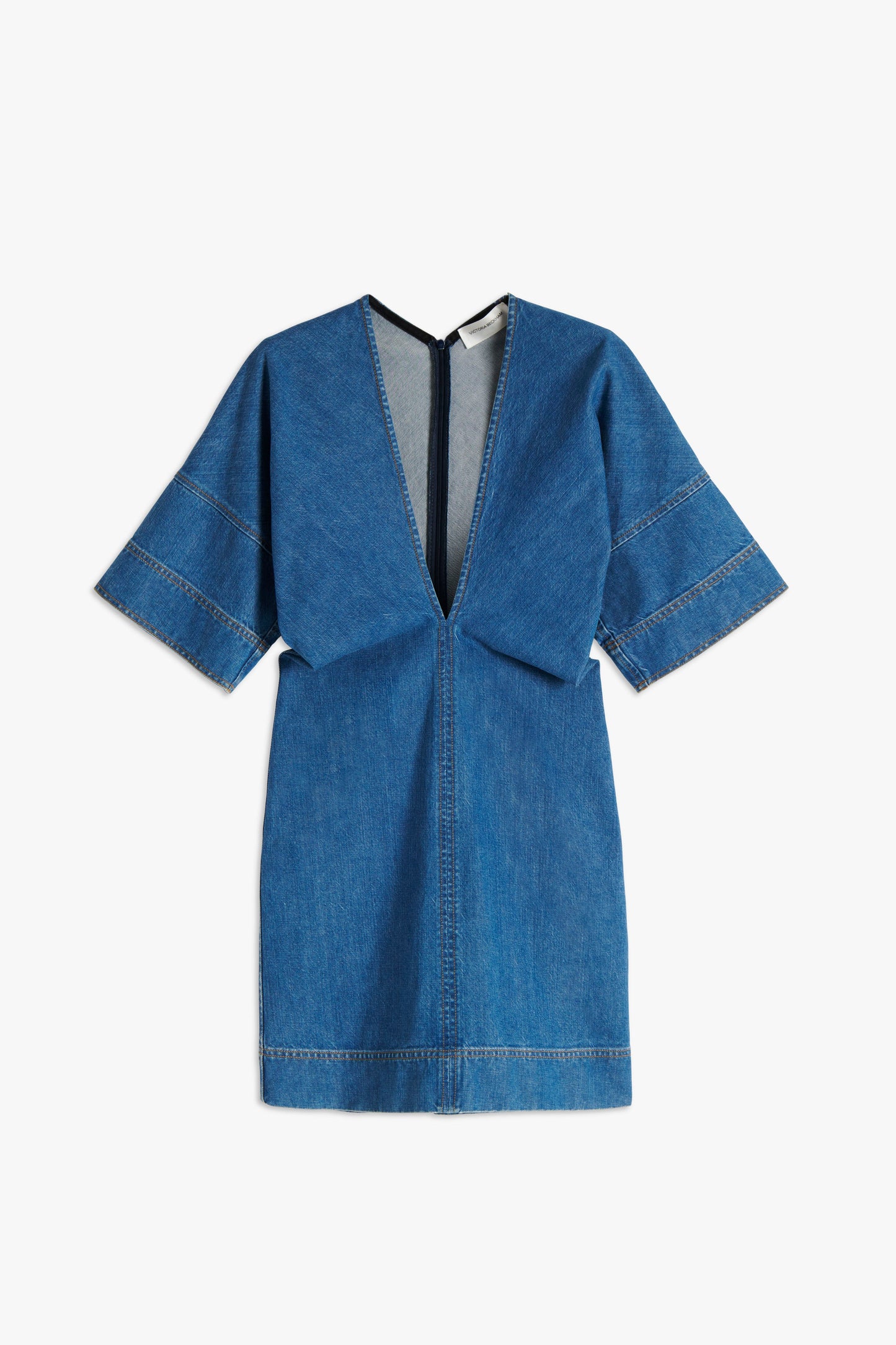 Deep V T-shirt Dress in Faded Blue Wash