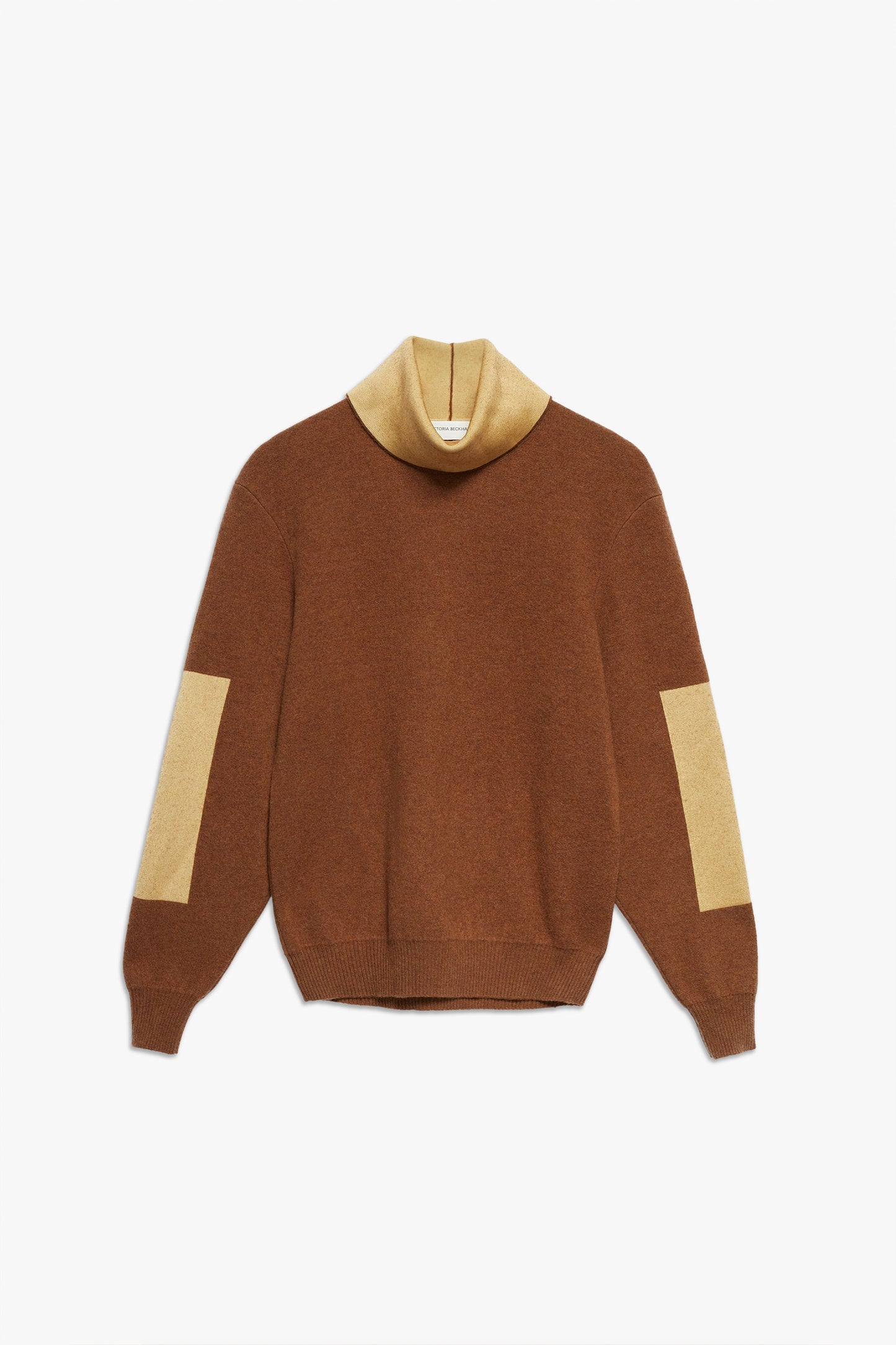 Contrast Detail Polo Neck Jumper in Camel & Banana
