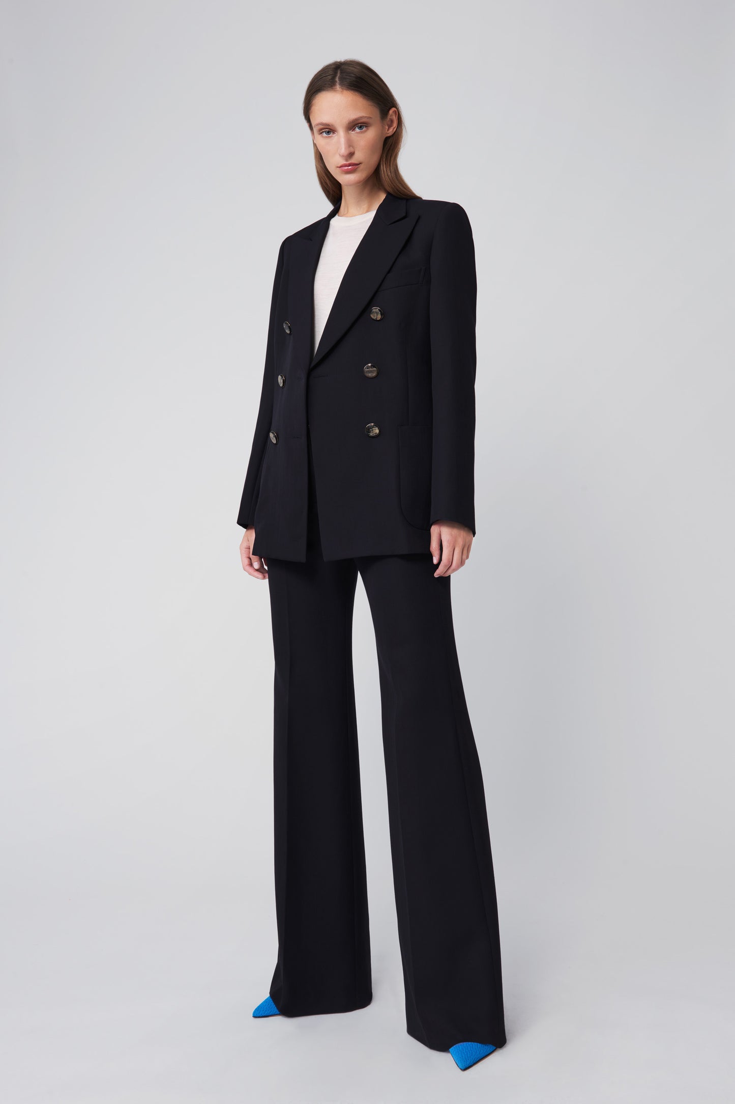 High Waisted Wide Leg Trousers in Dark Navy