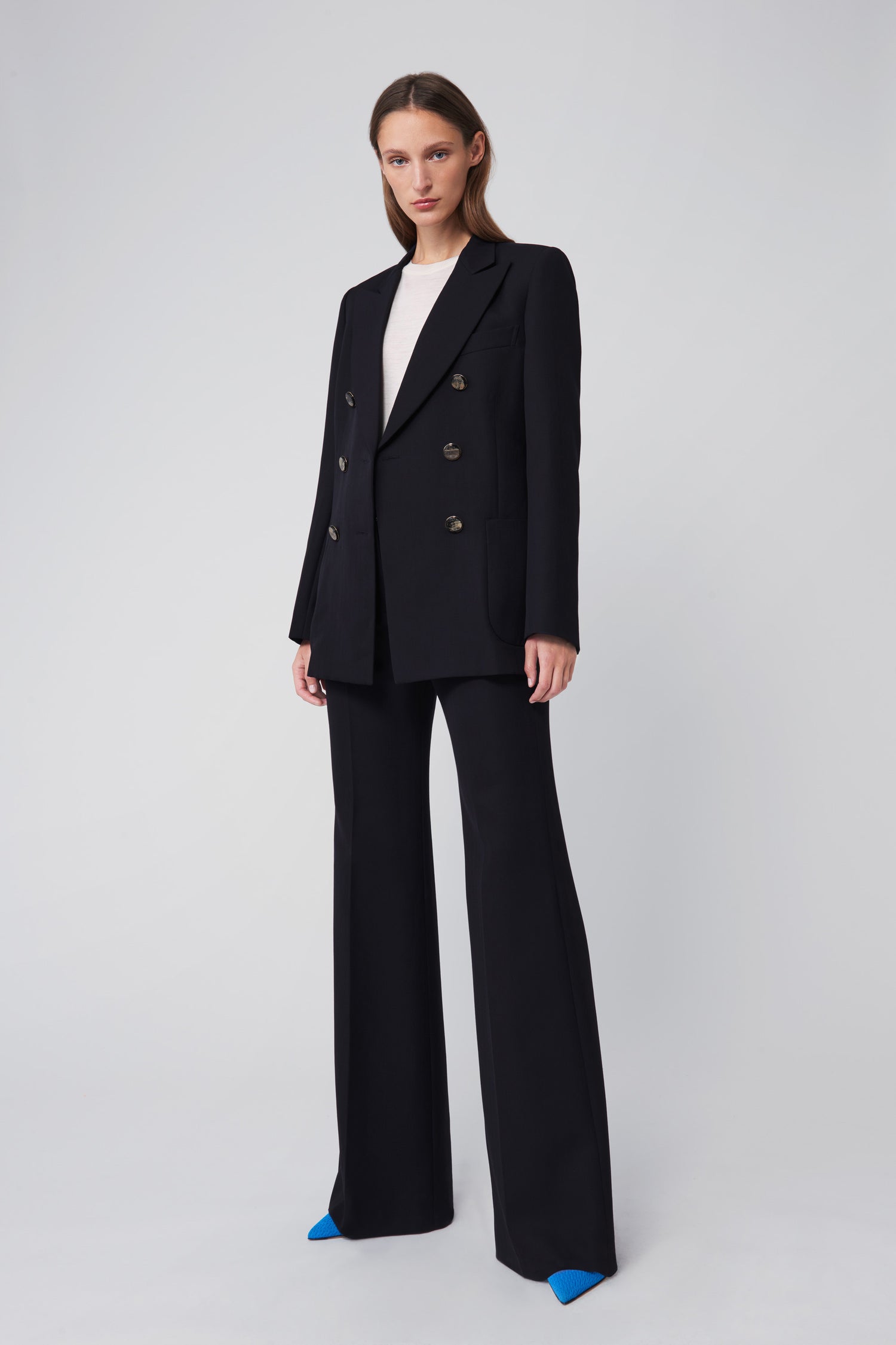 High Waisted Wide Leg Trousers in Dark Navy