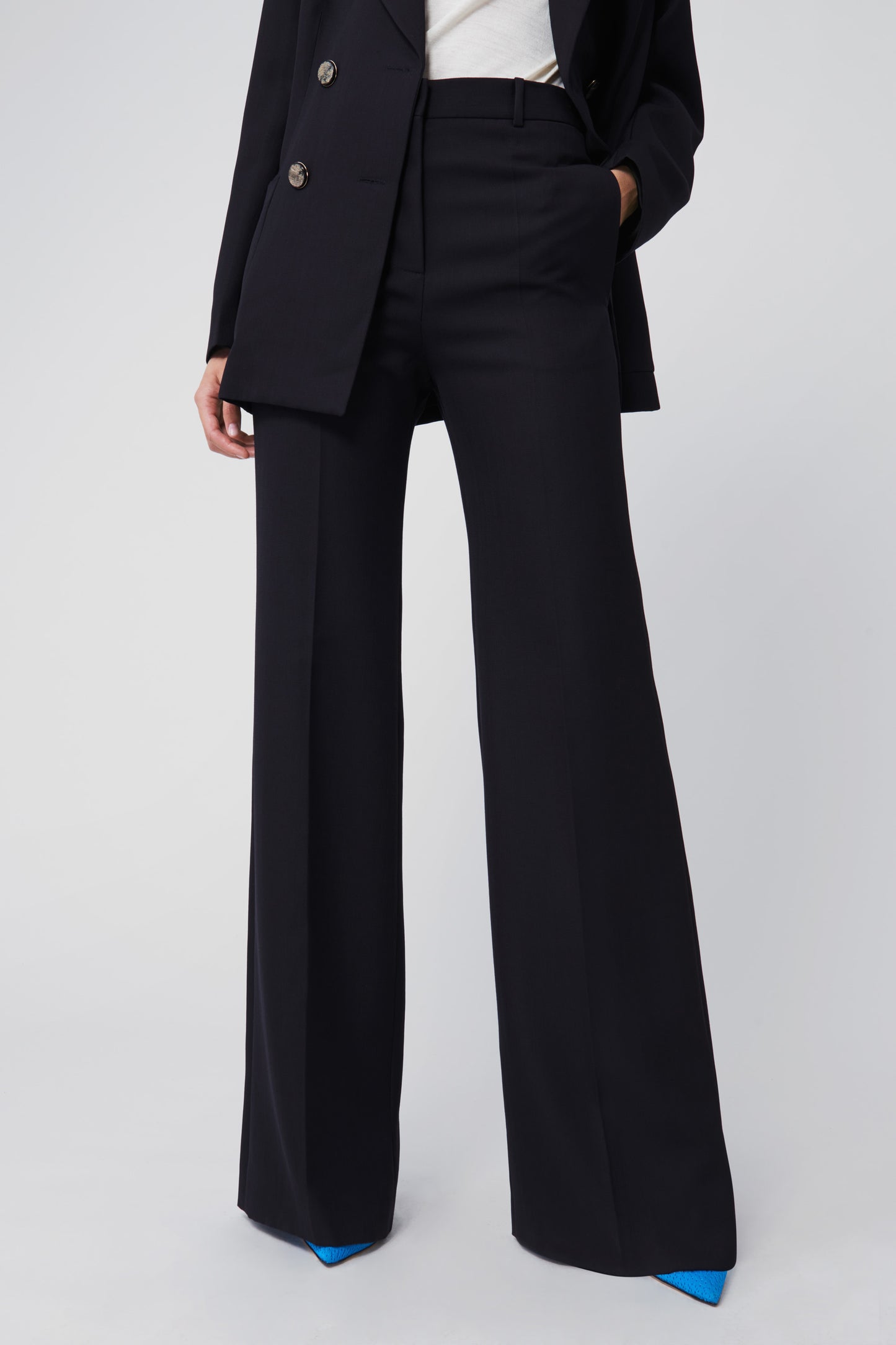 High Waisted Wide Leg Trousers in Dark Navy