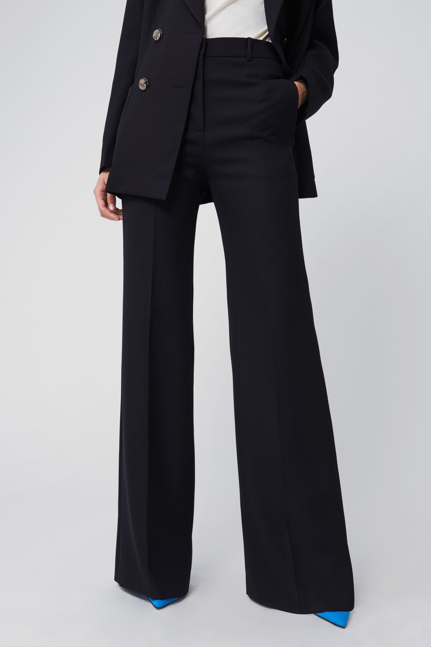 High Waisted Wide Leg Trousers in Dark Navy