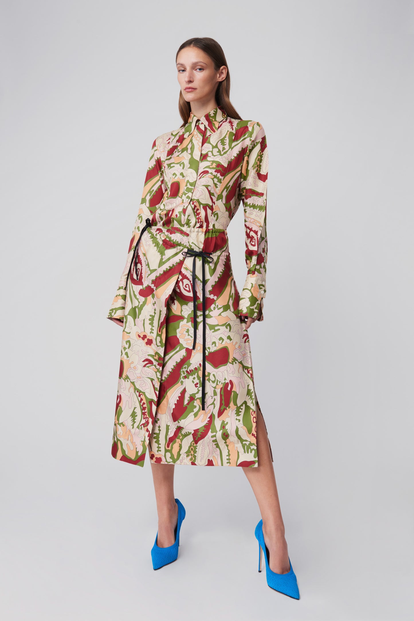 Pleated Wrap Skirt in Abstract Print