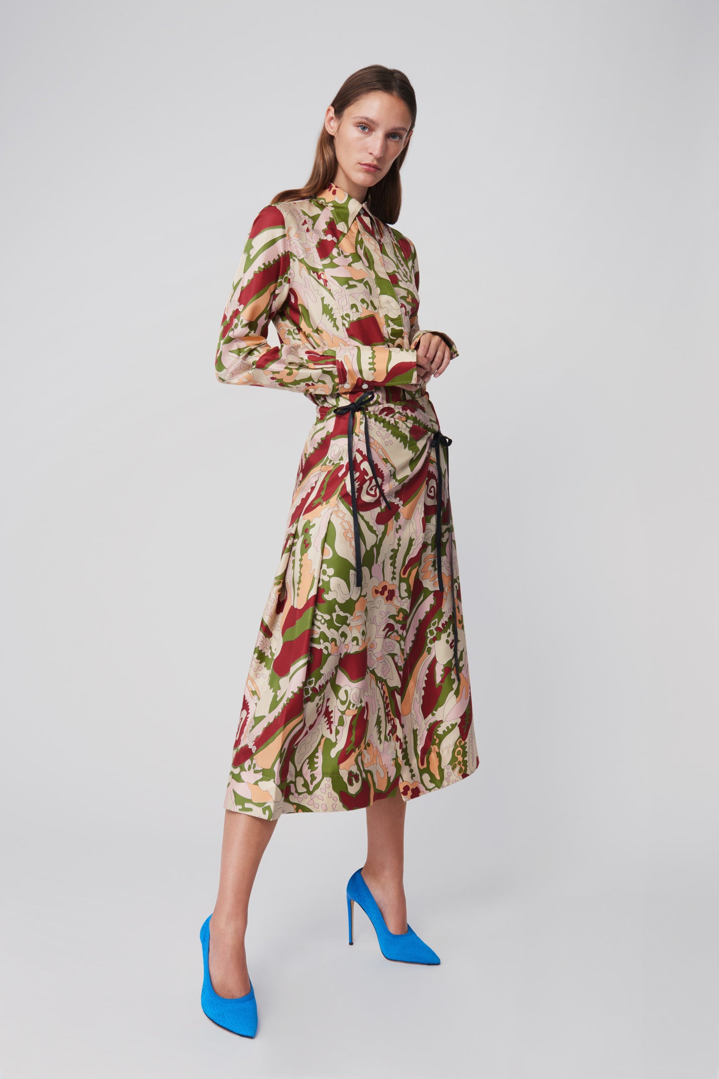 Pleated Wrap Skirt in Abstract Print