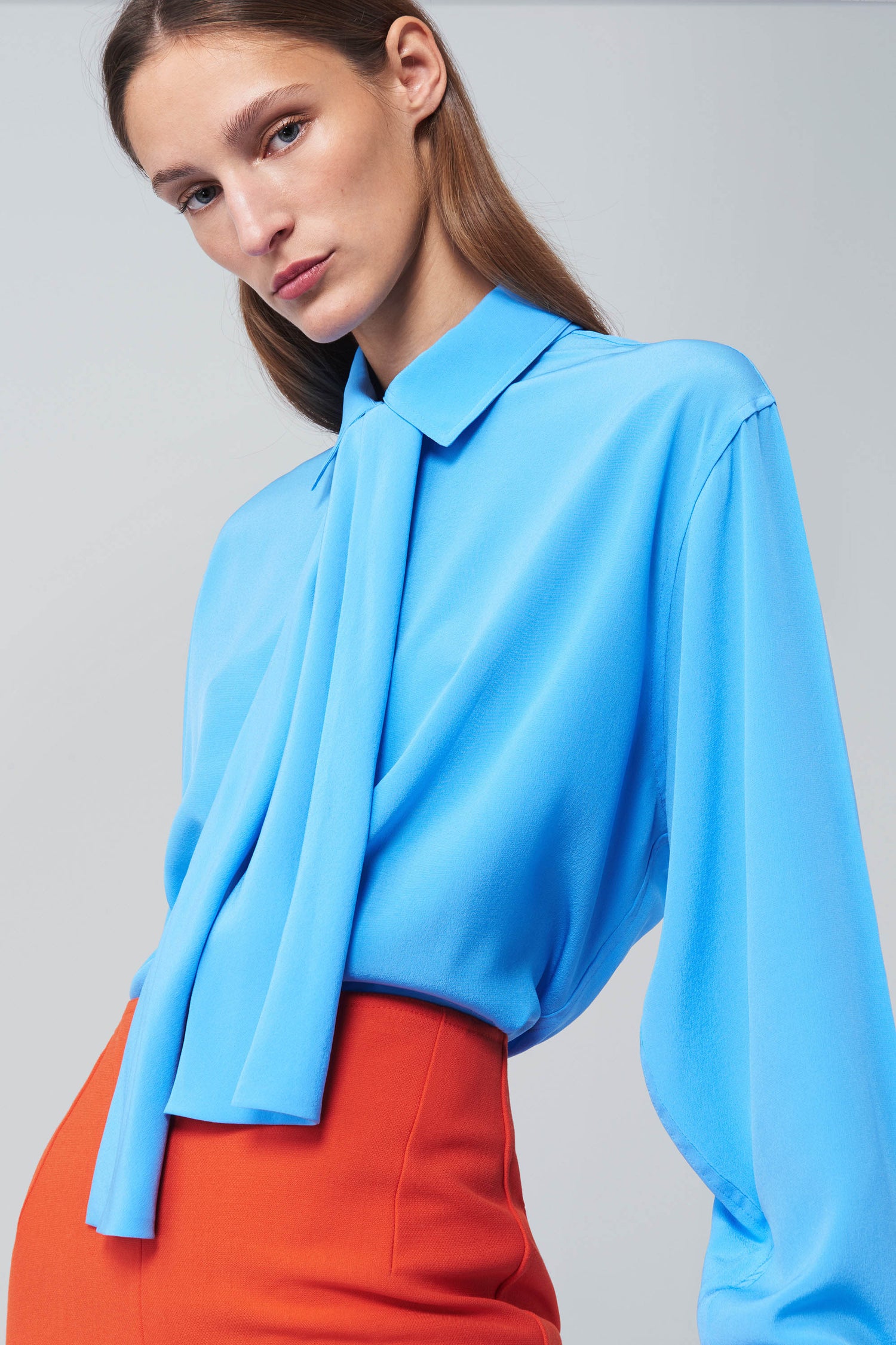 Tie Neck Blouse in Sky Blue