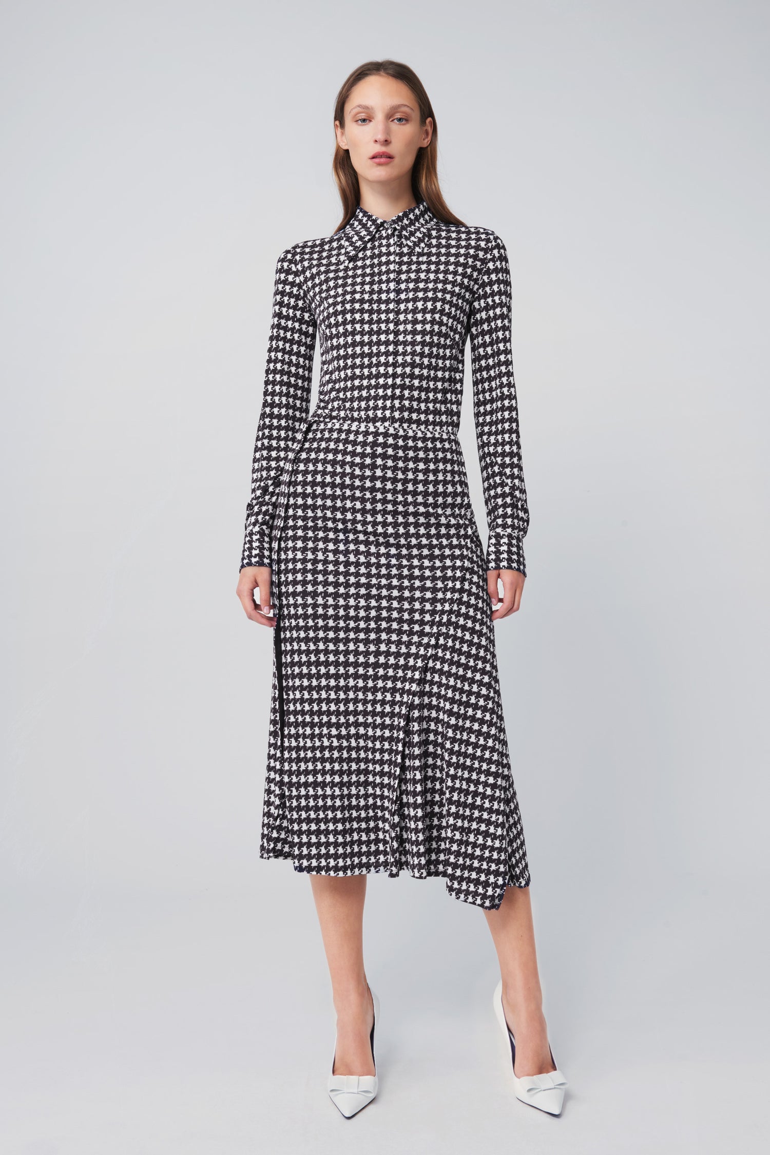 Draped Midi Skirt in Houndstooth