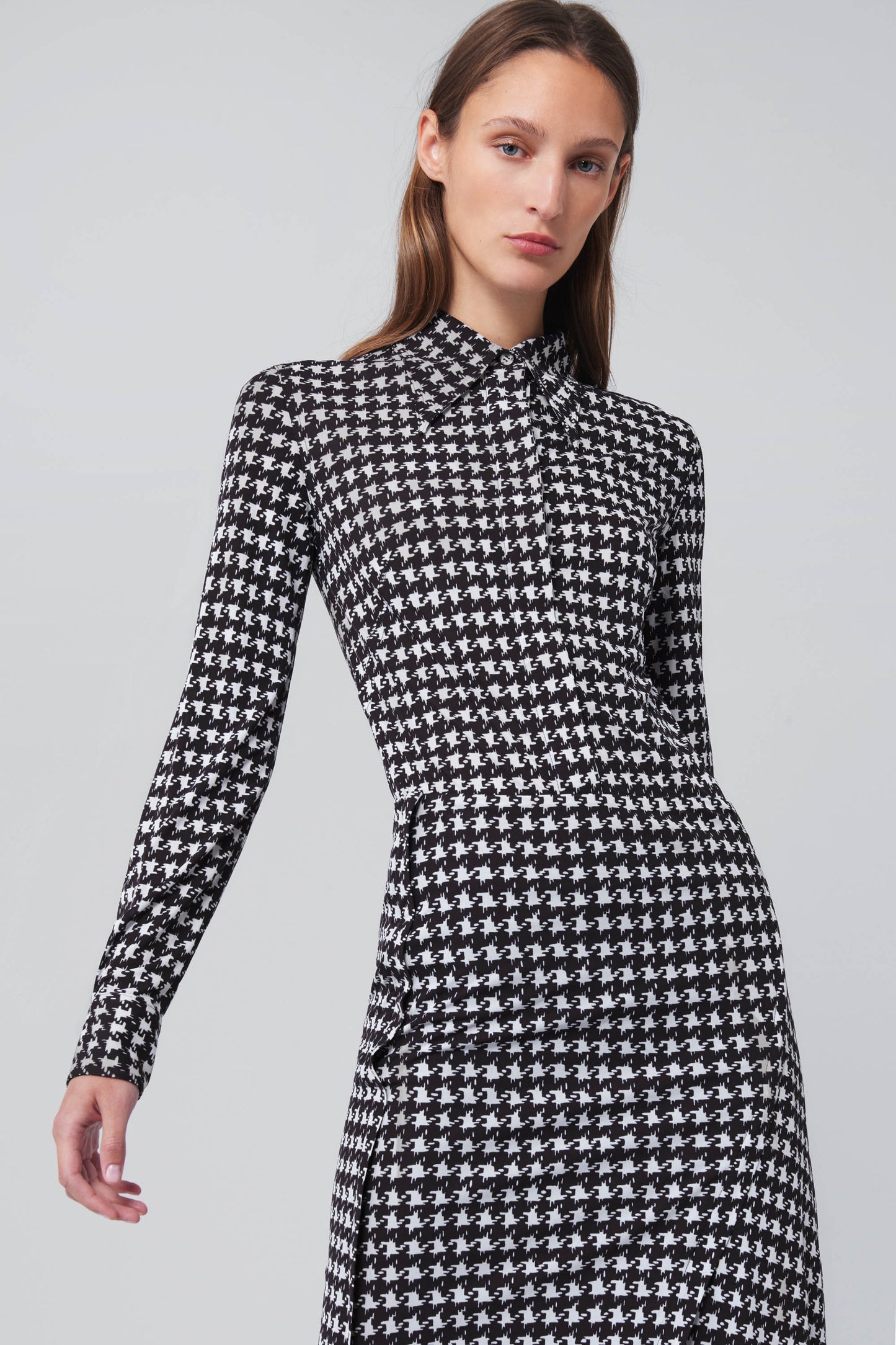 Fitted Shirt in Houndstooth Print