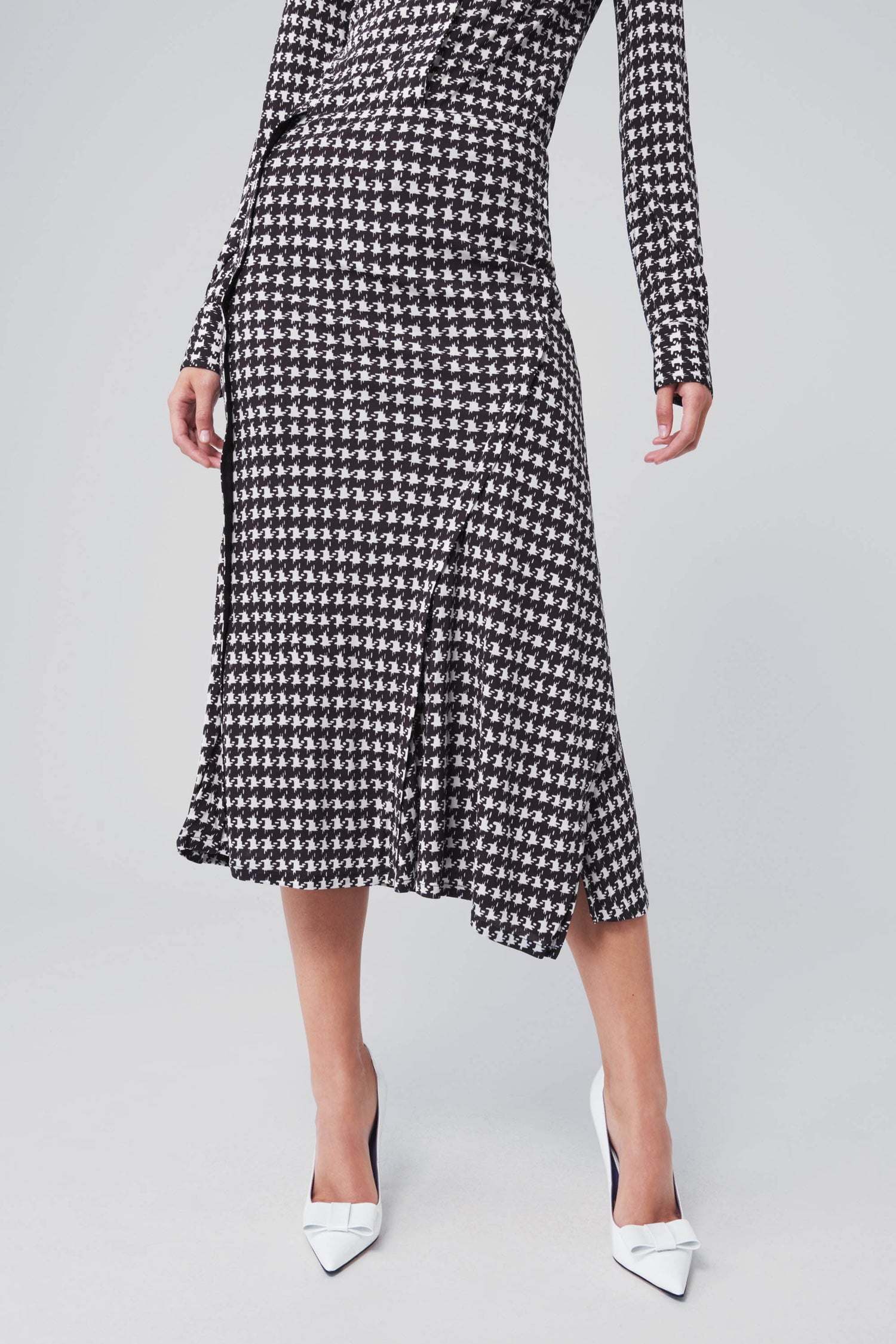 Draped Midi Skirt in Houndstooth