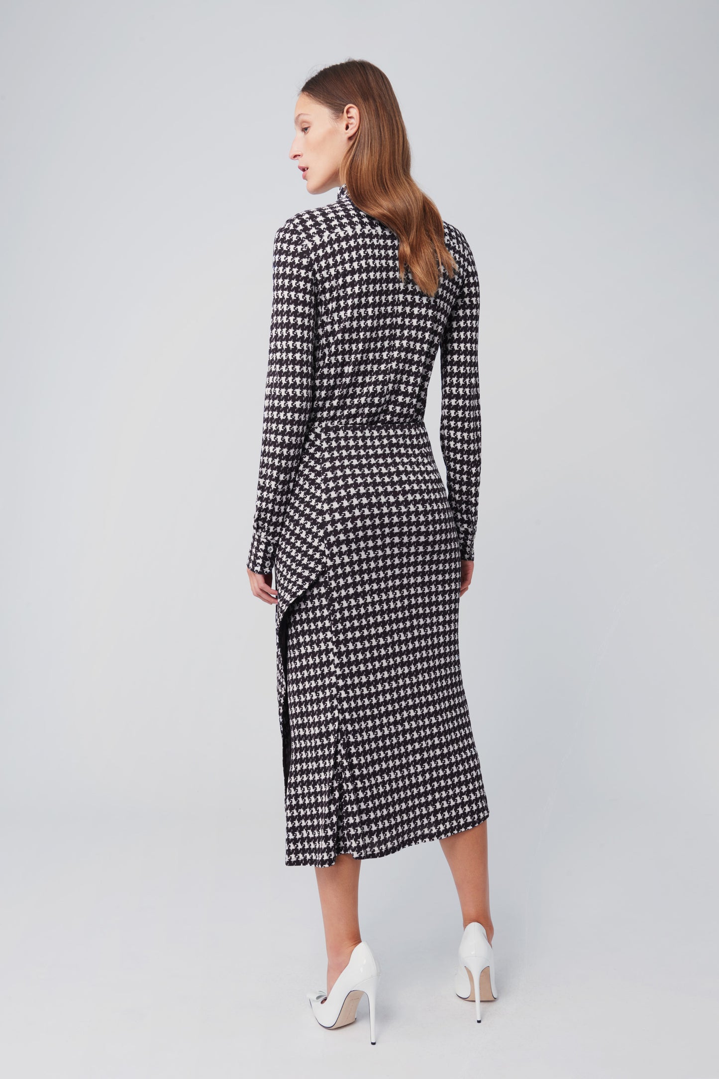 Draped Midi Skirt in Houndstooth