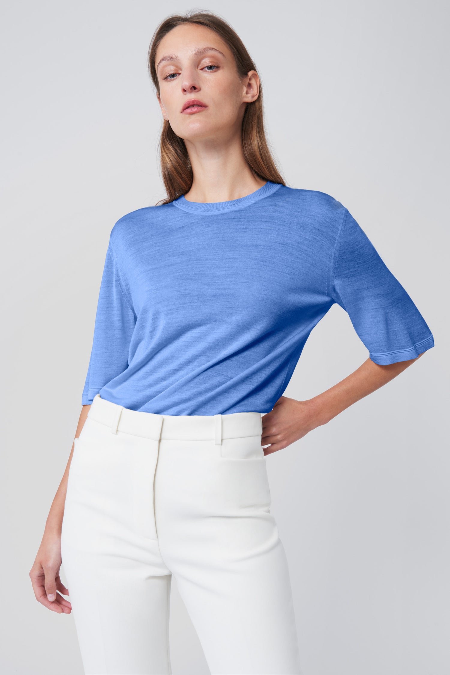 Knitted T-Shirt in Blue Melange