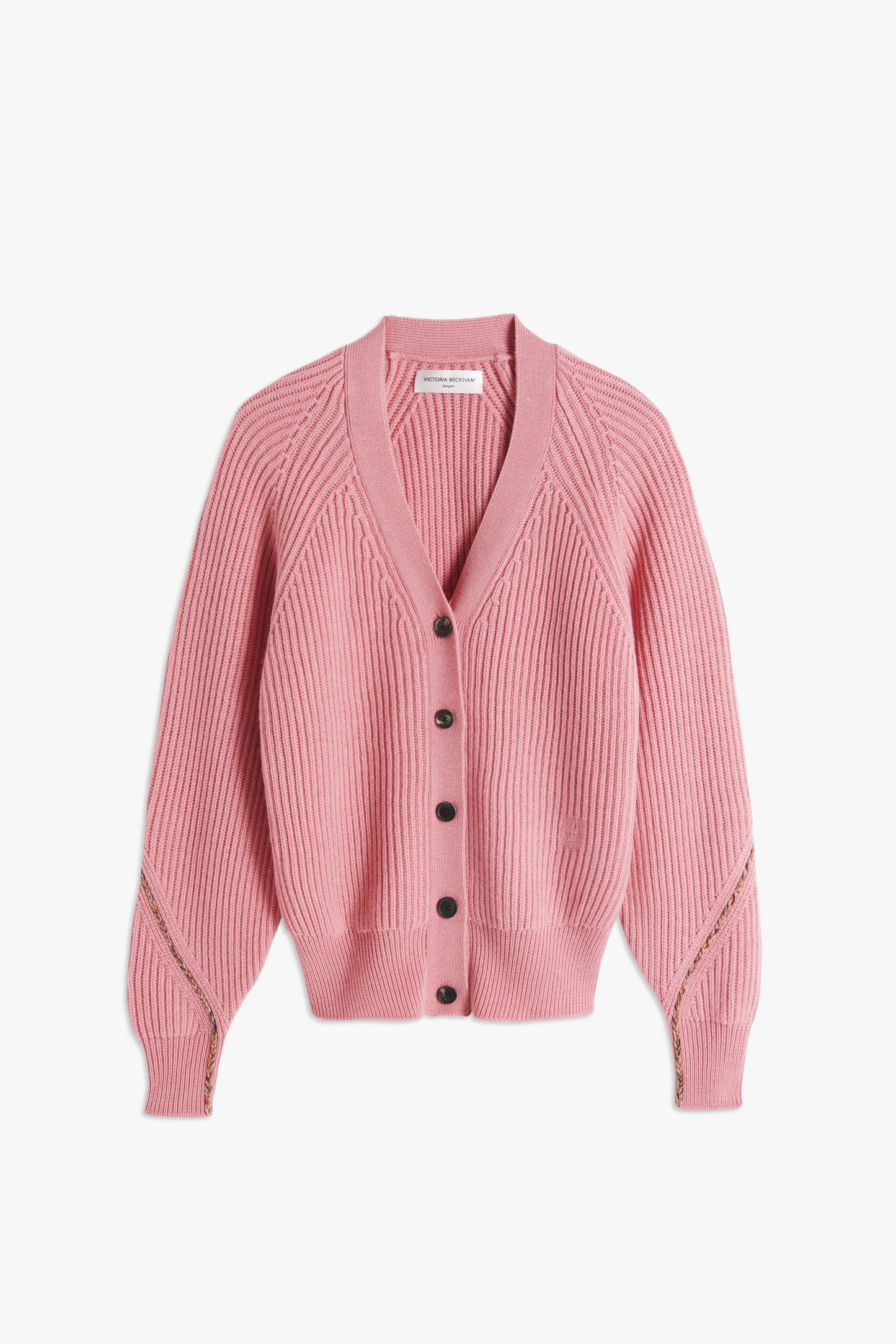 VB x Woolmark Wide Rib V Neck Cardigan in Pink