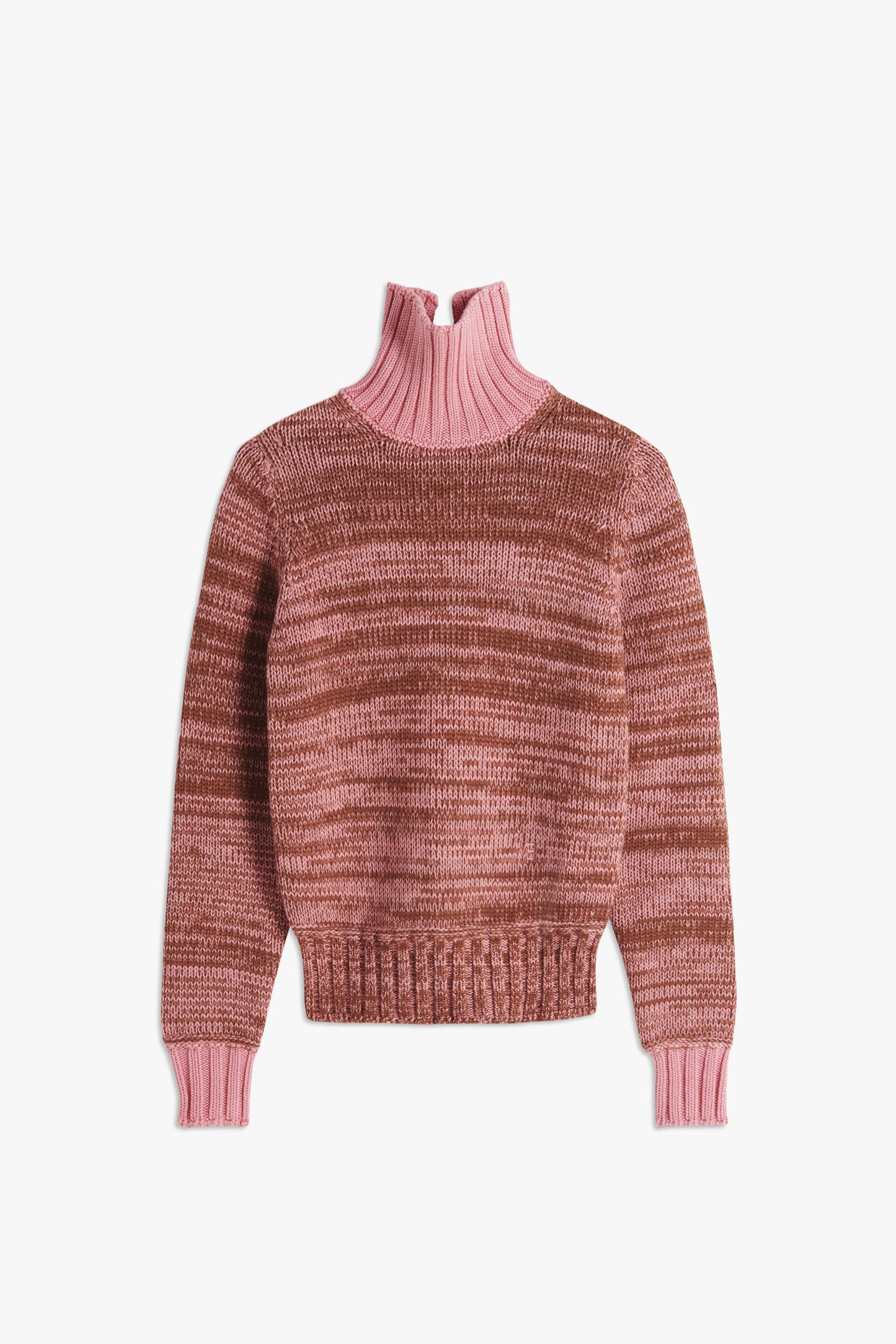 VB x Woolmark Contrast Rib Polo Neck Jumper in Camel & Pink