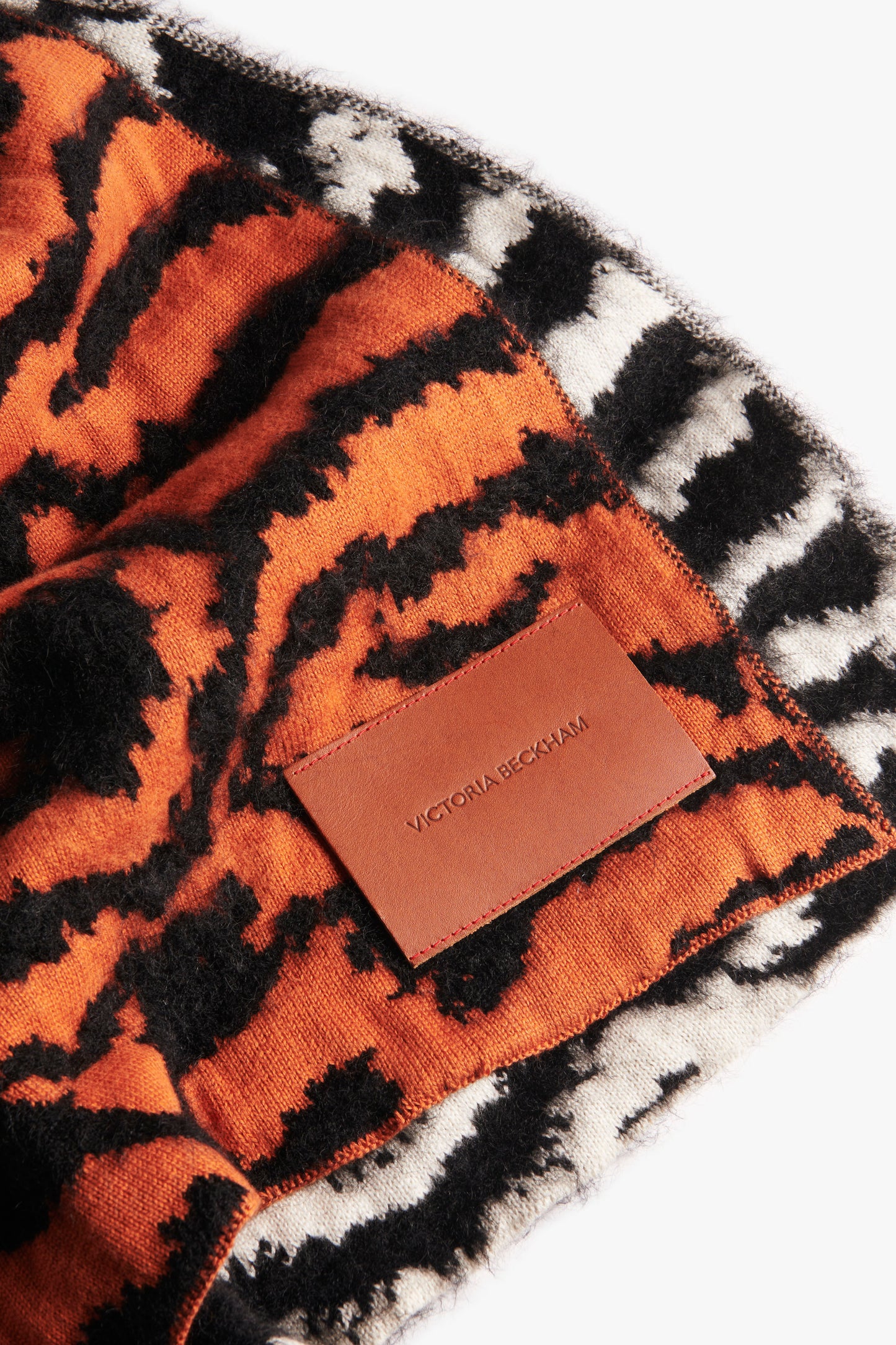 Animal Jacquard Scarf in White & Burnt Orange