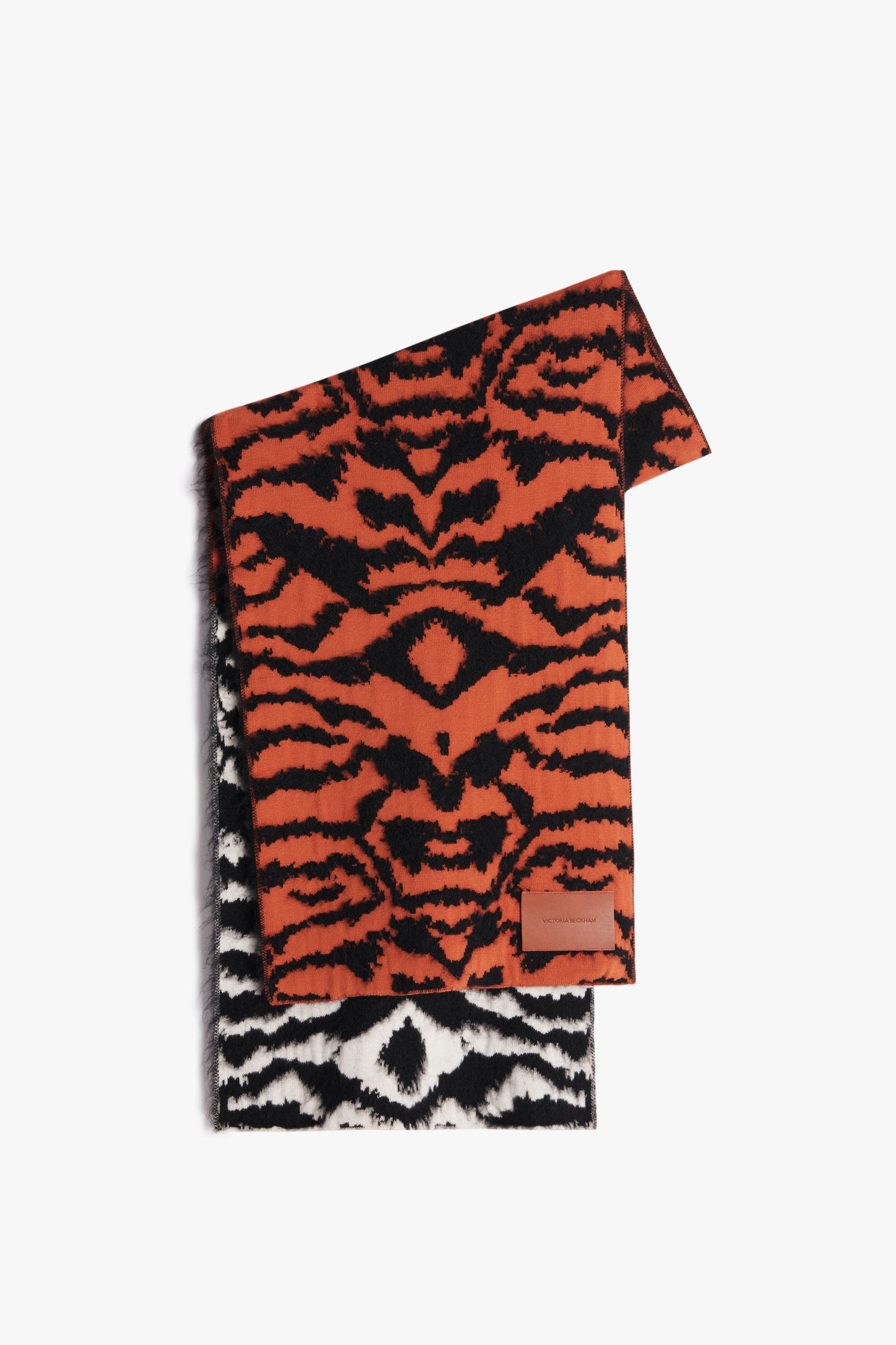Animal Jacquard Scarf in White & Burnt Orange