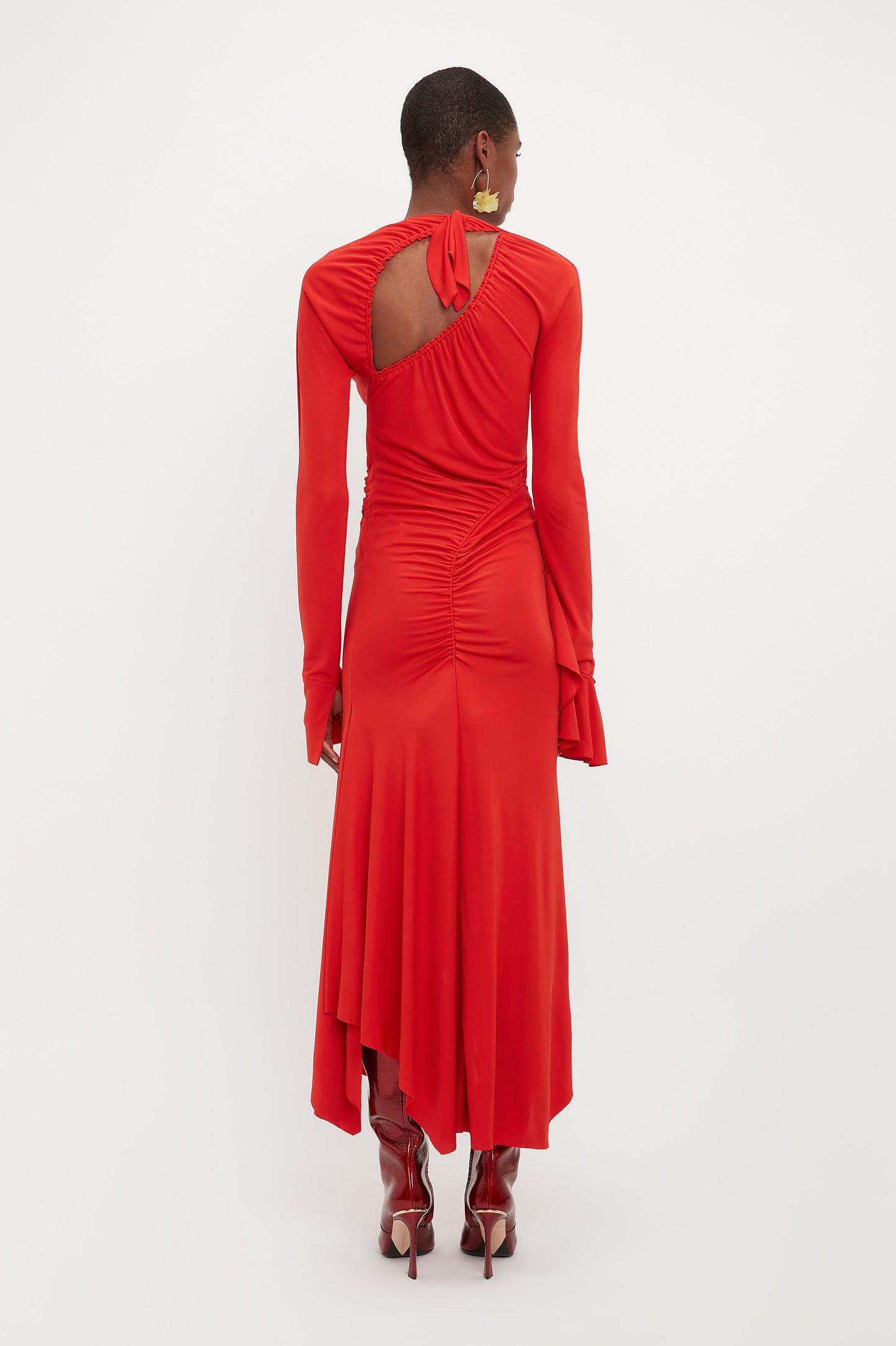 Asymmetric Slash Jersey Dress In Crimson
