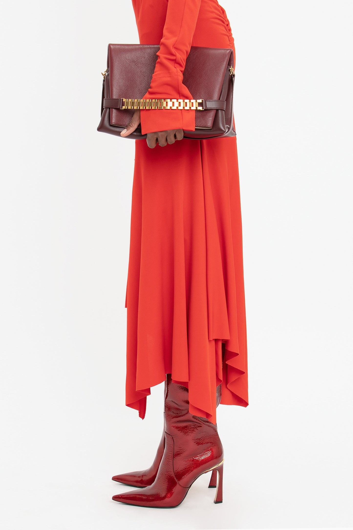 Asymmetric Slash Jersey Dress In Crimson