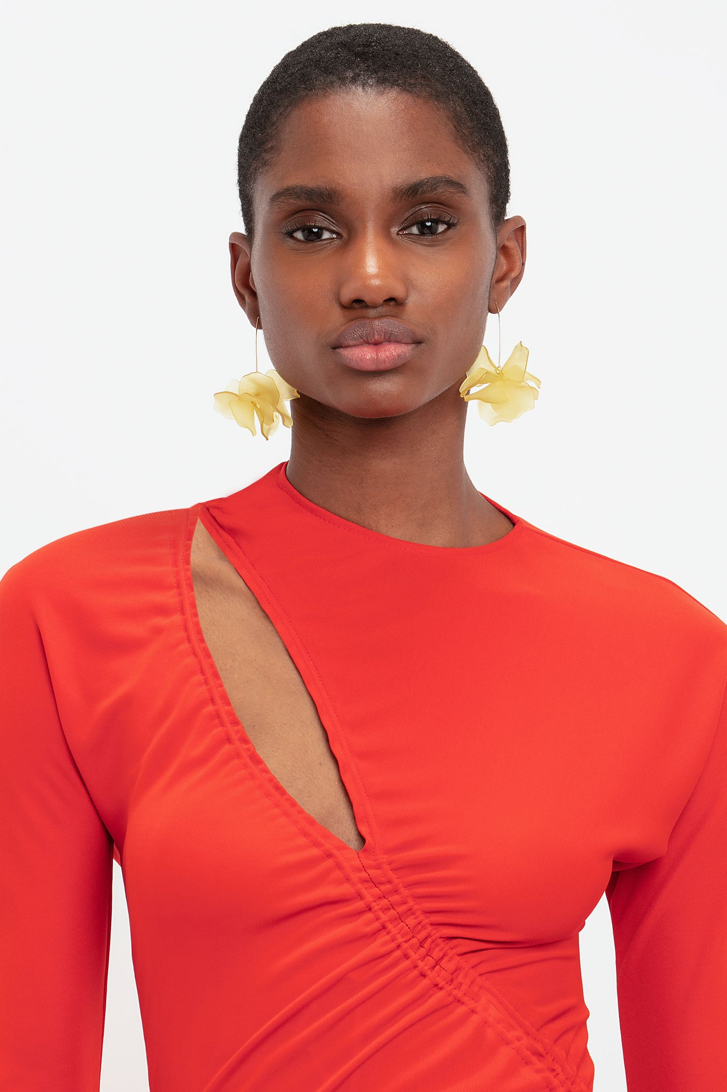 Asymmetric Slash Jersey Dress In Crimson
