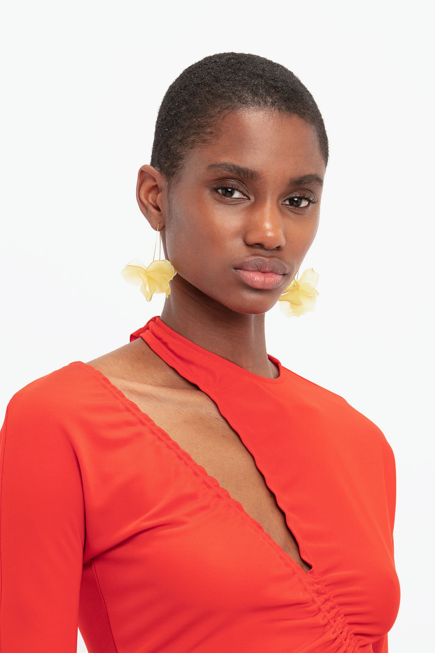 Asymmetric Slash Jersey Dress In Crimson