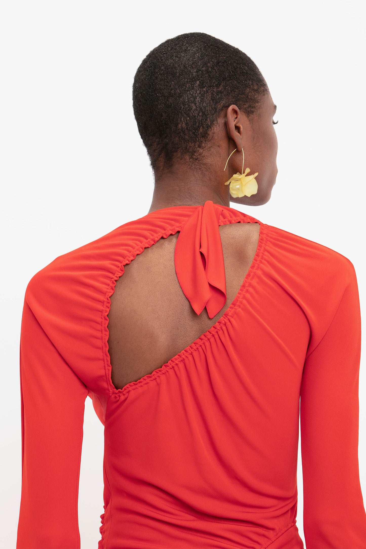 Asymmetric Slash Jersey Dress In Crimson