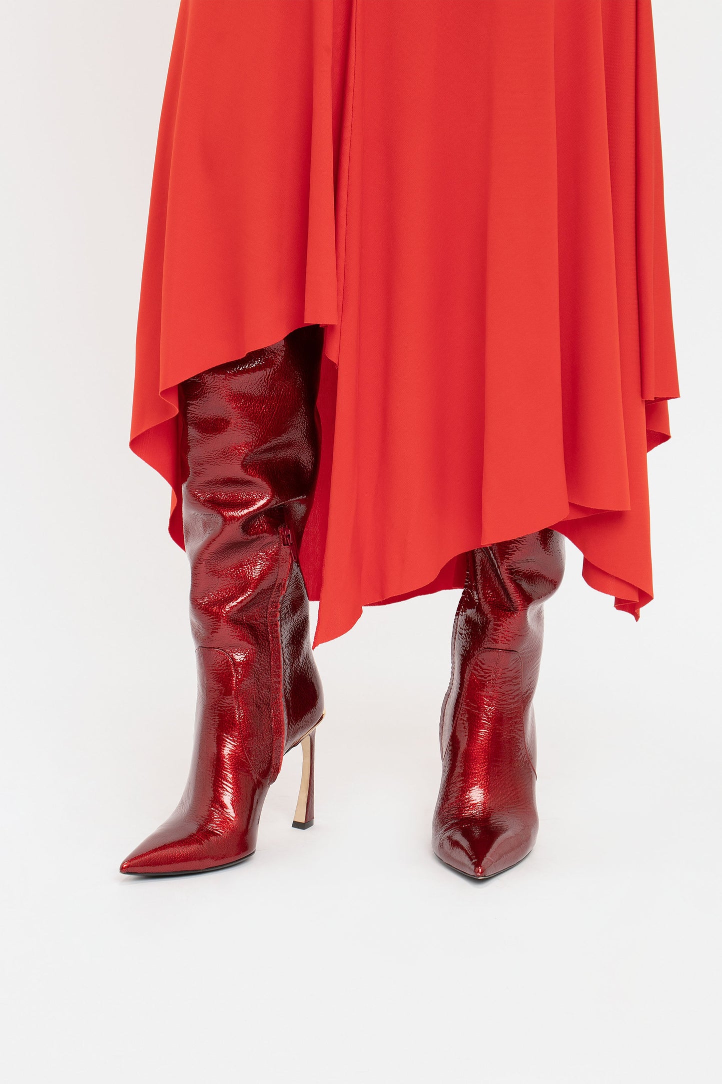 Asymmetric Slash Jersey Dress In Crimson