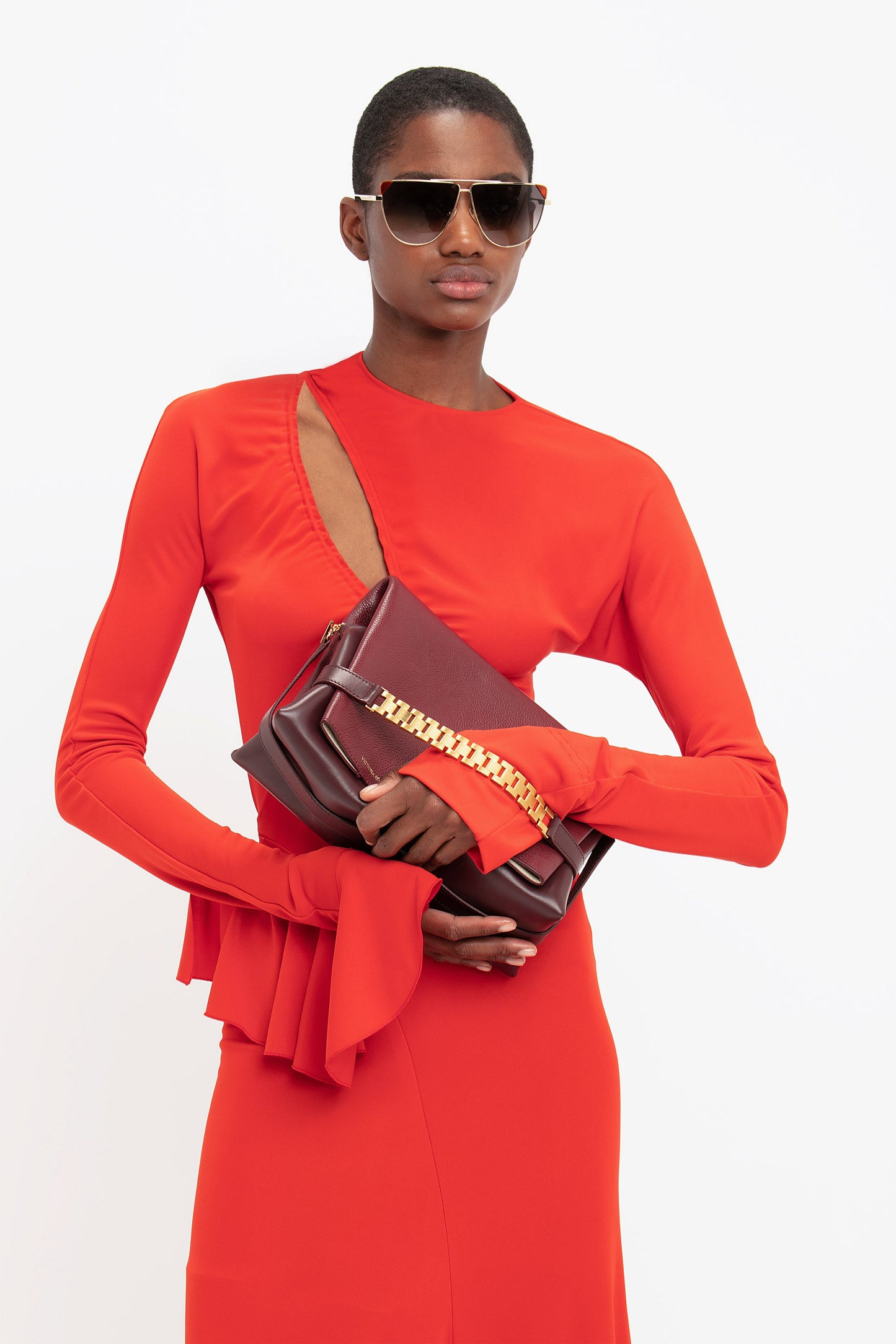 Asymmetric Slash Jersey Dress In Crimson