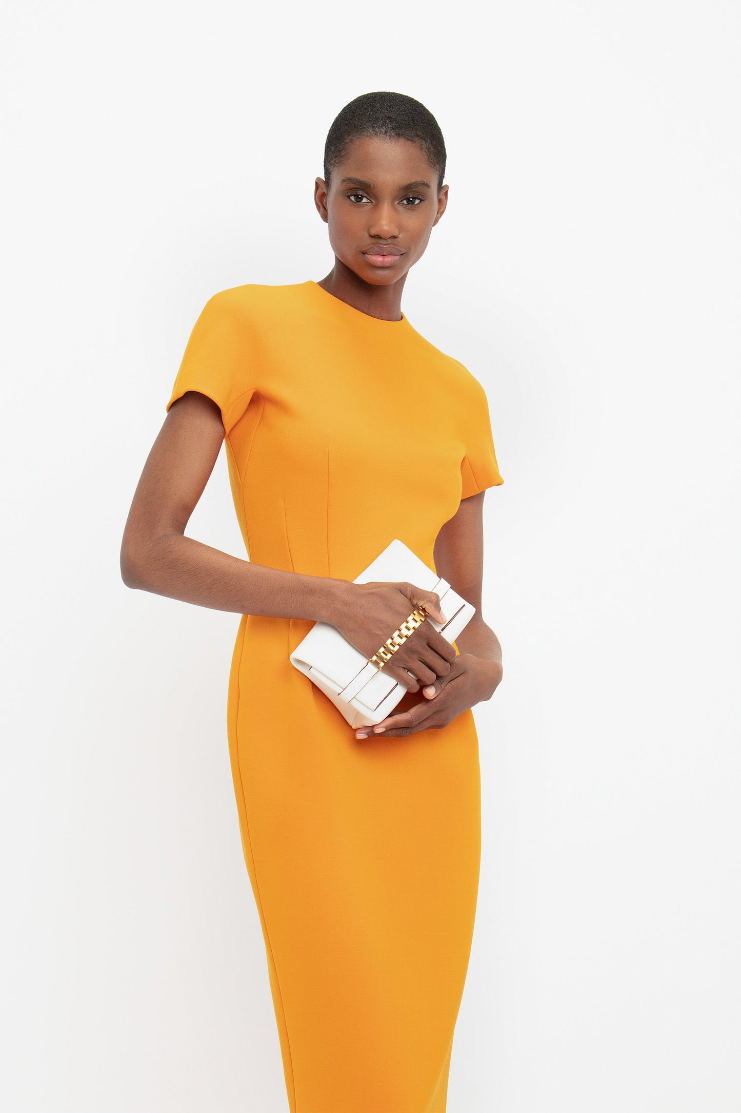 Dart Detail Fitted T-Shirt Dress In Mandarin