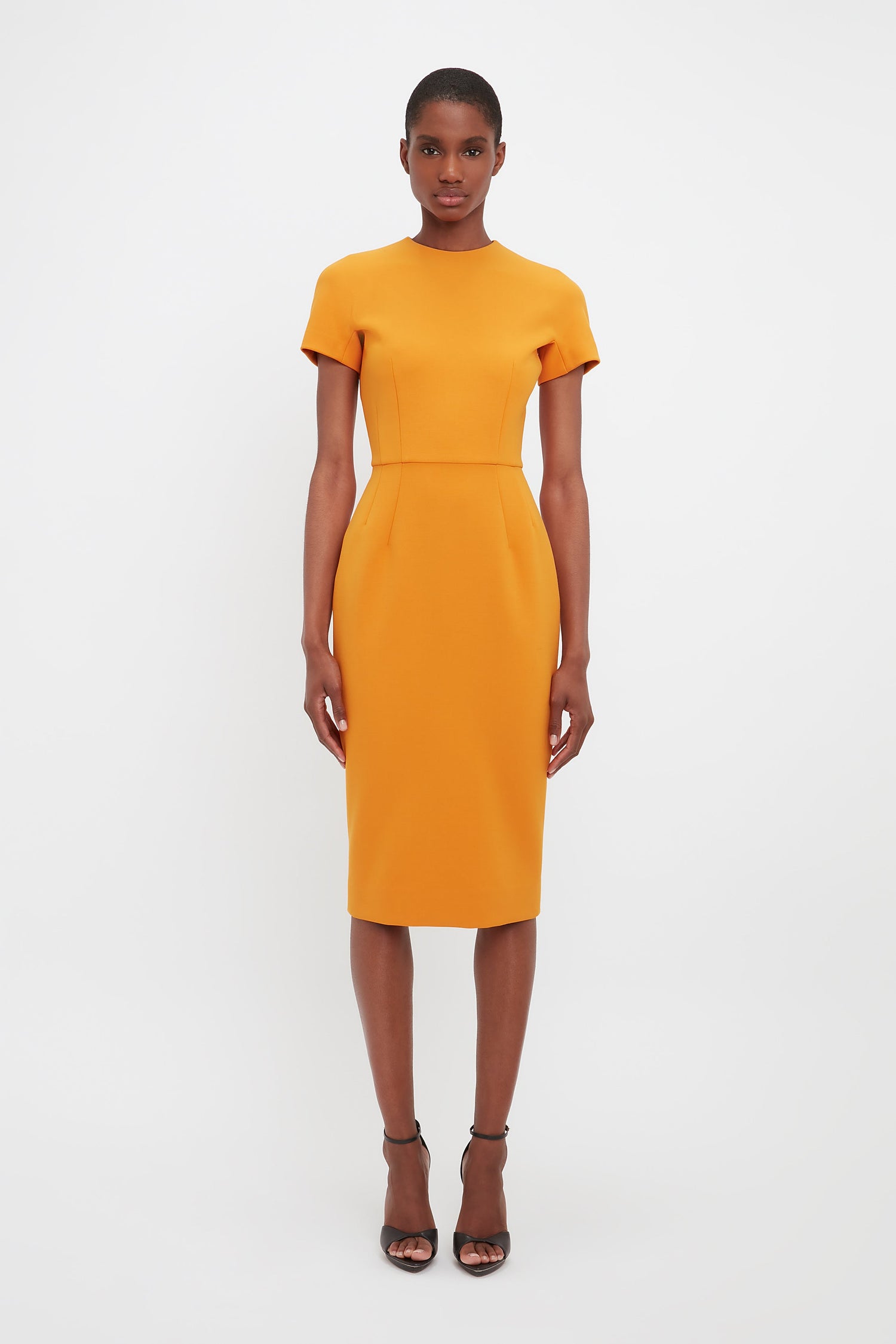 Dart Detail Fitted T-Shirt Dress In Mandarin