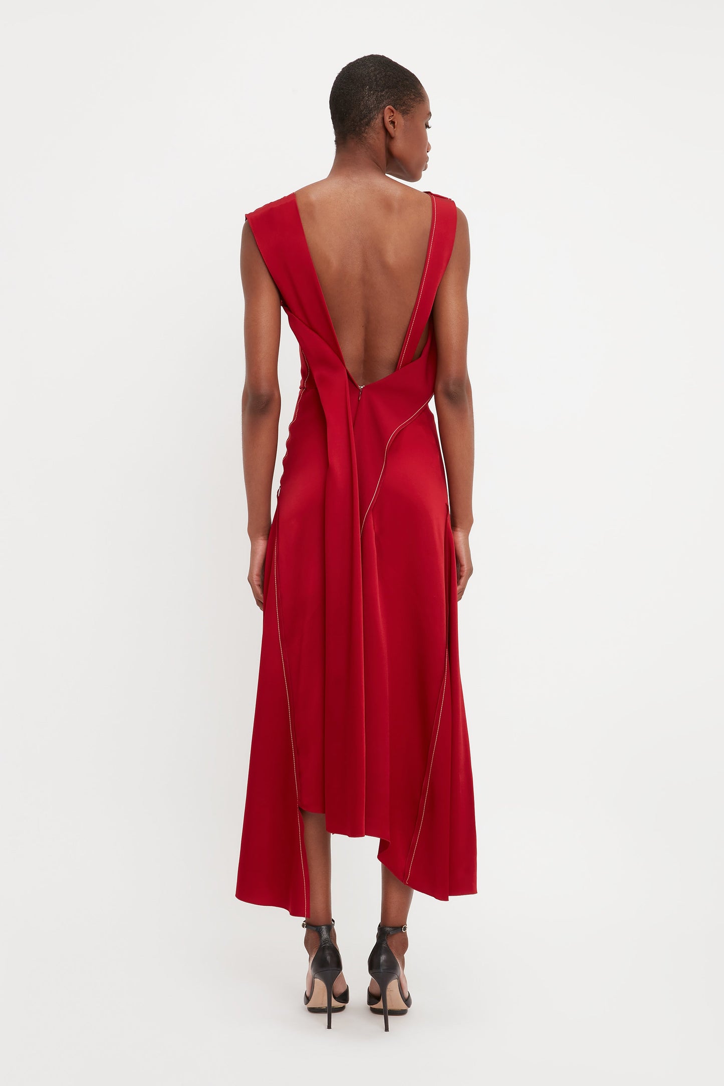 Draped Lace Midi Dress In Poppy Red