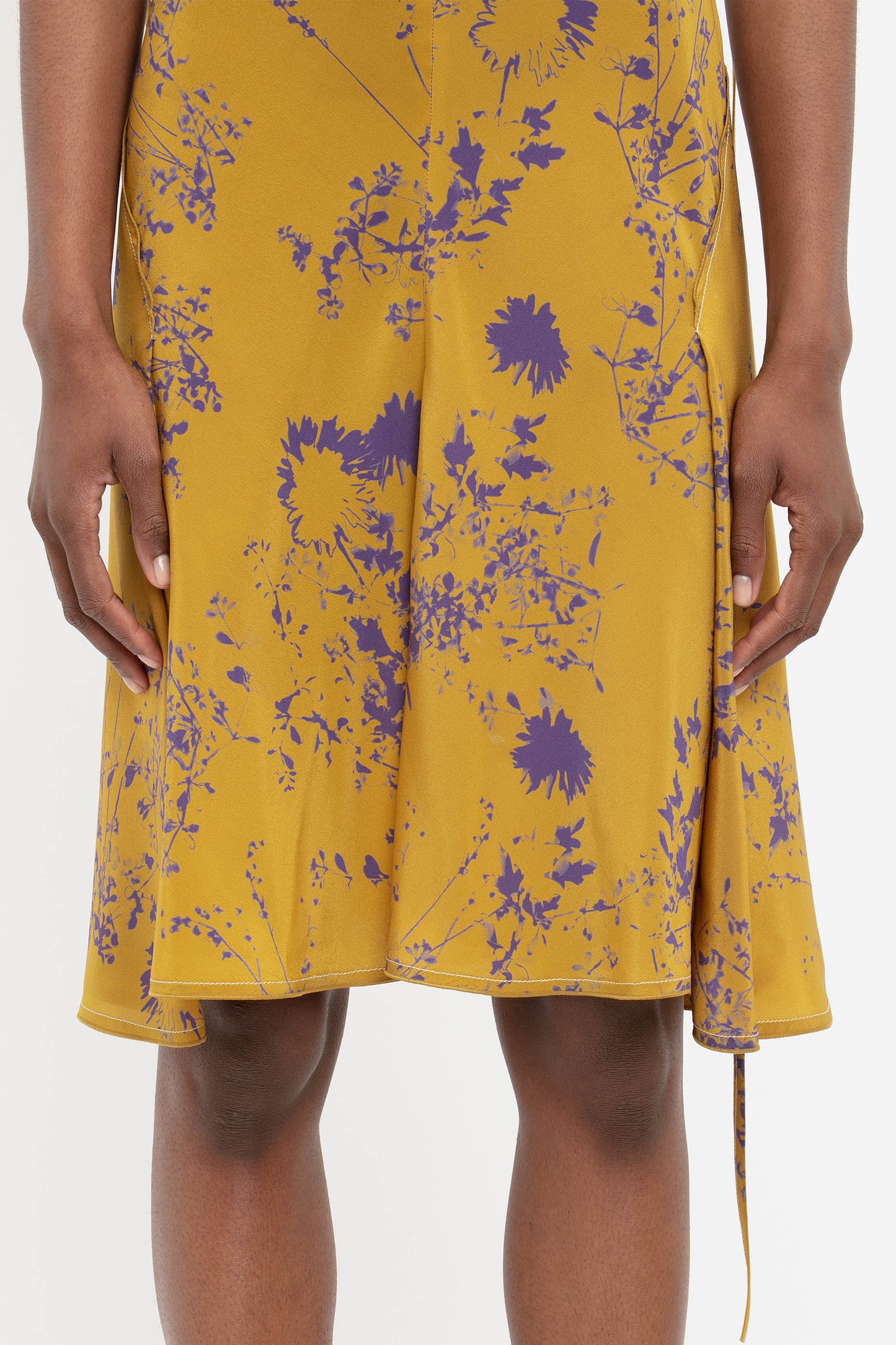 Draped Sleeve Cut Out Mini Dress In Yellow Ochre