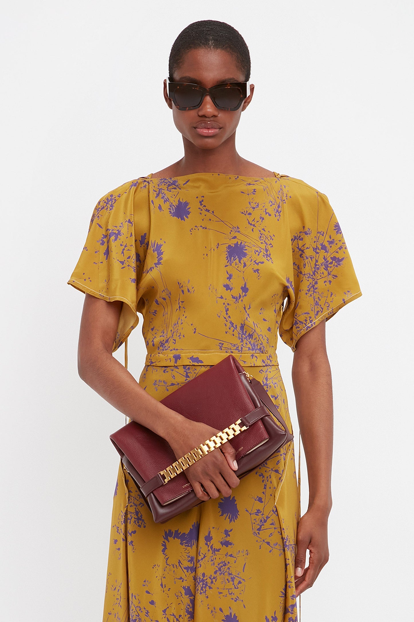 Draped Sleeve Cut Out Mini Dress In Yellow Ochre