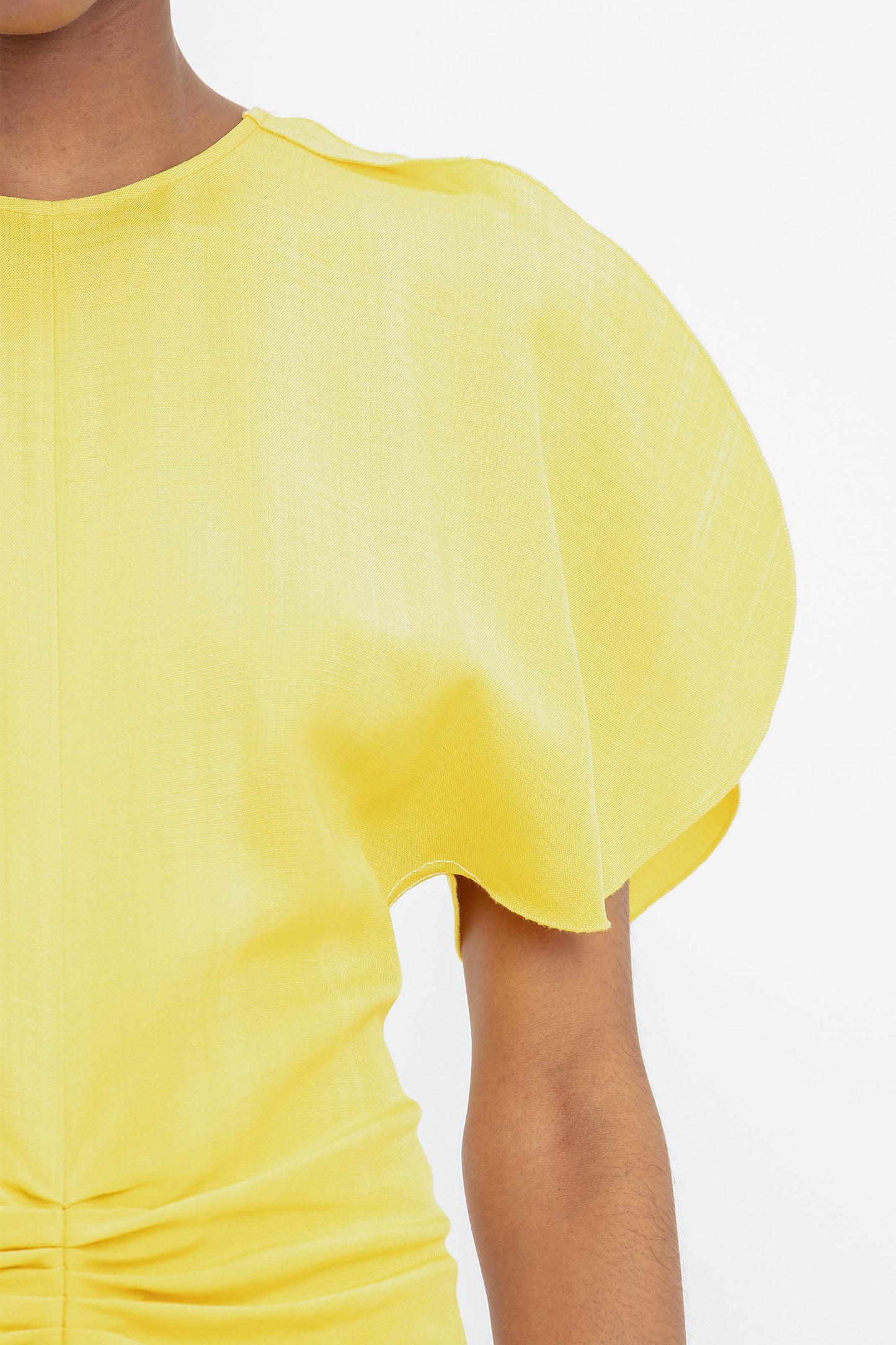Gathered Waist Midi Dress In Sunflower