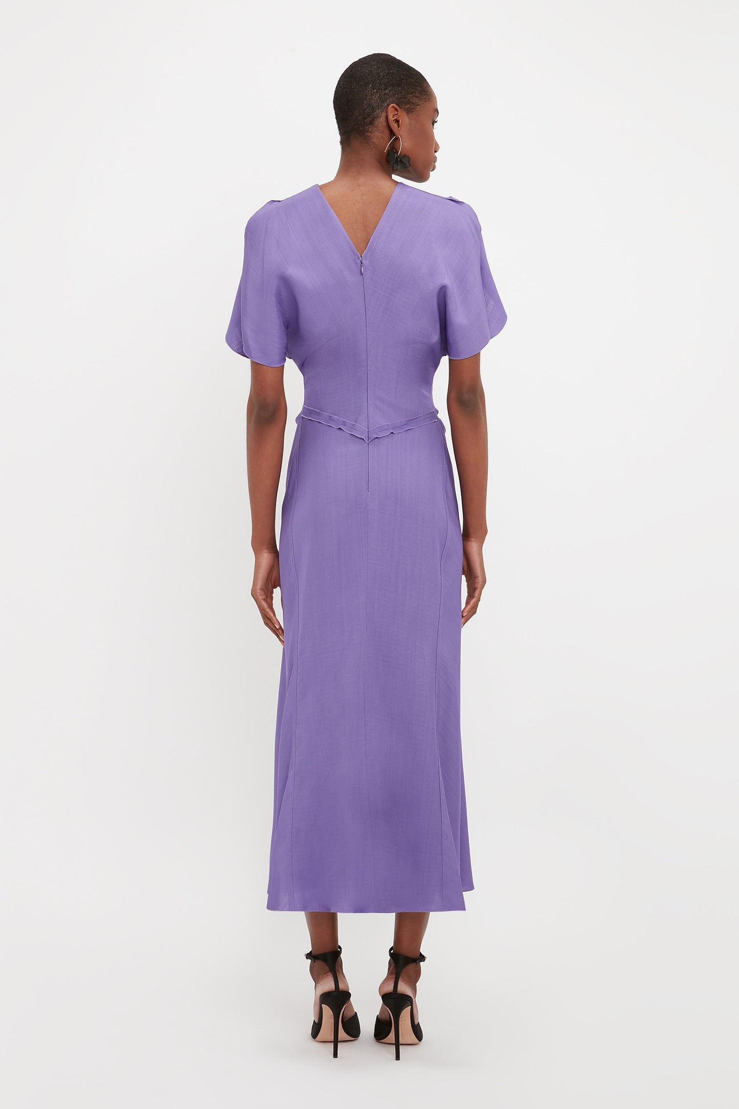 Gathered Waist Midi Dress In Violet