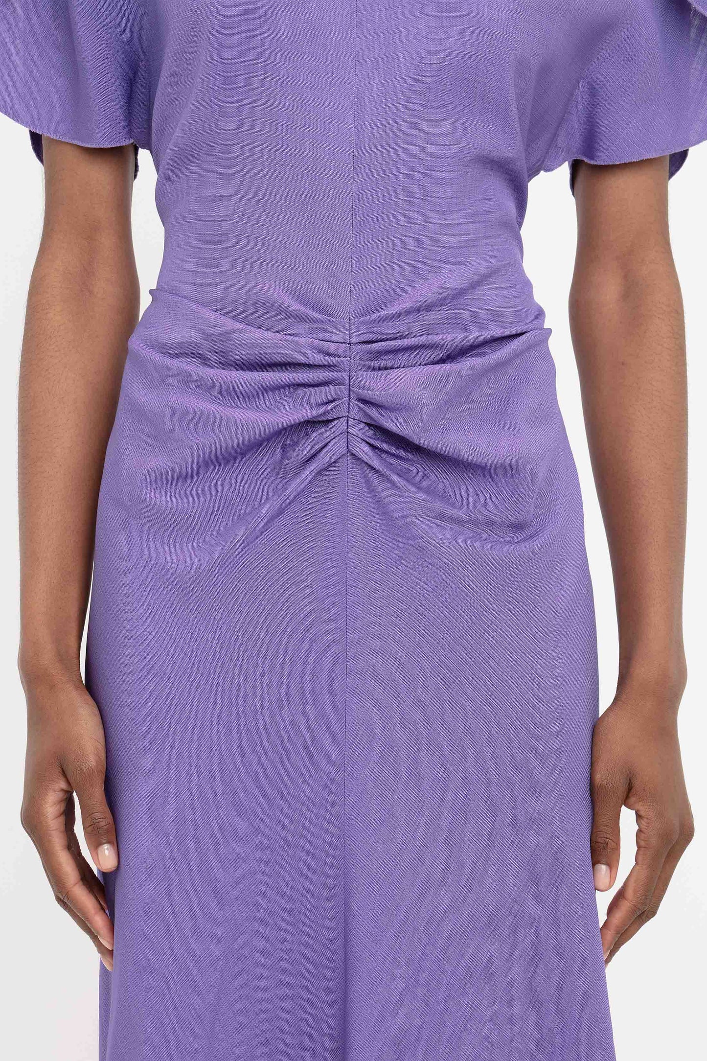 Gathered Waist Midi Dress In Violet
