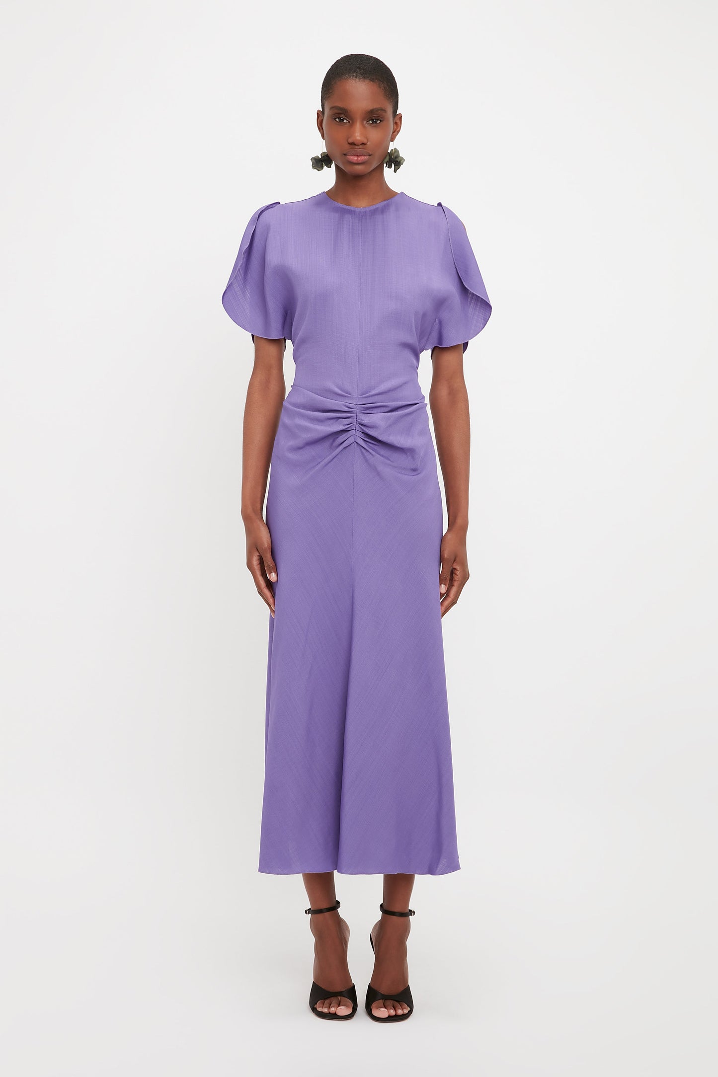Gathered Waist Midi Dress In Violet