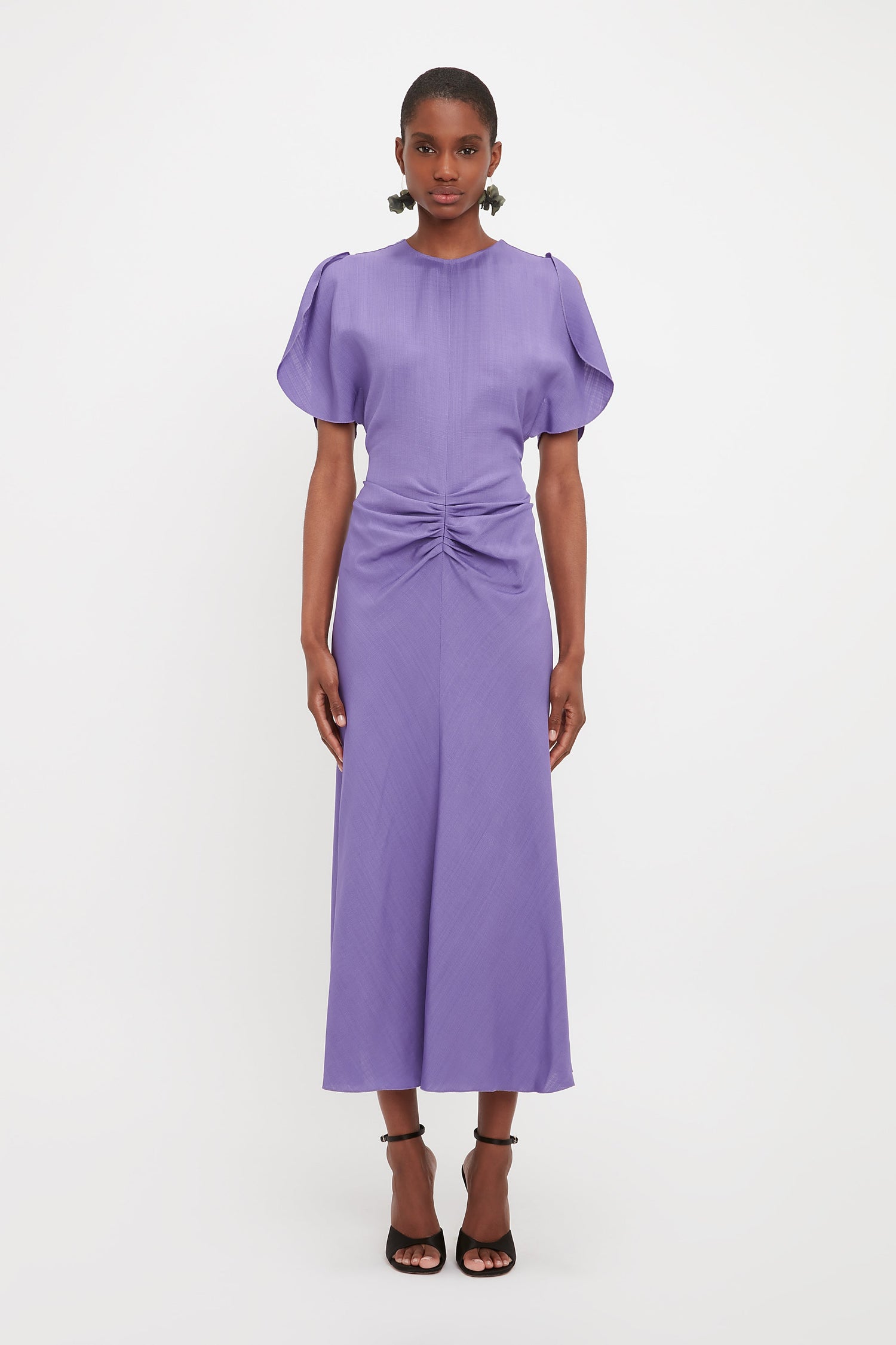Gathered Waist Midi Dress In Violet