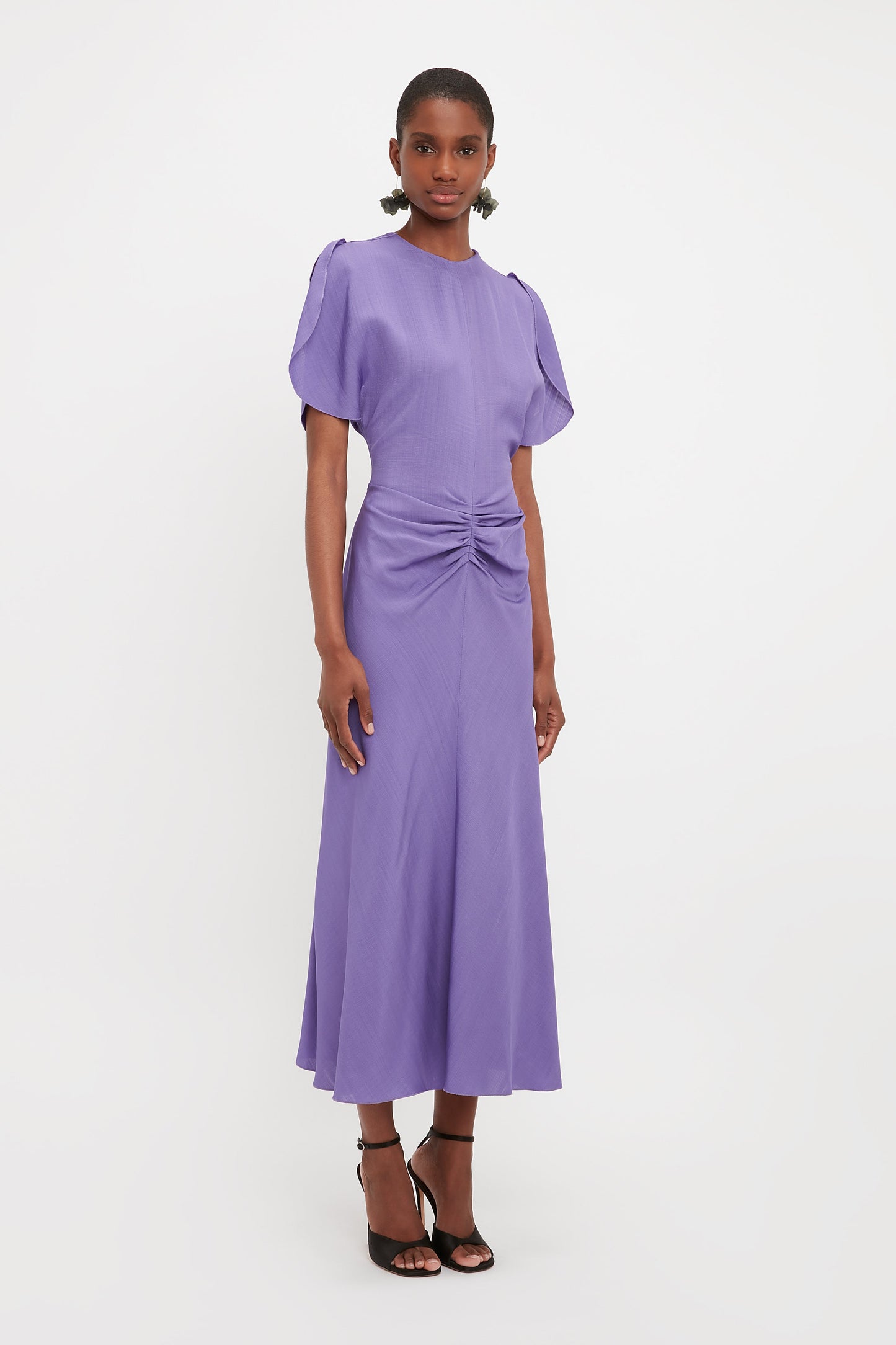 Gathered Waist Midi Dress In Violet