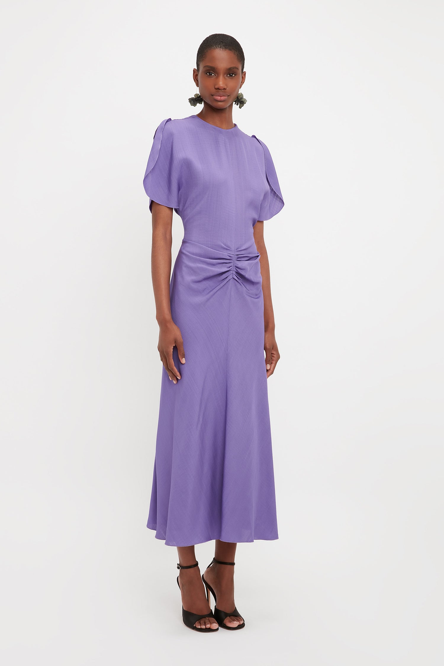 Gathered Waist Midi Dress In Violet