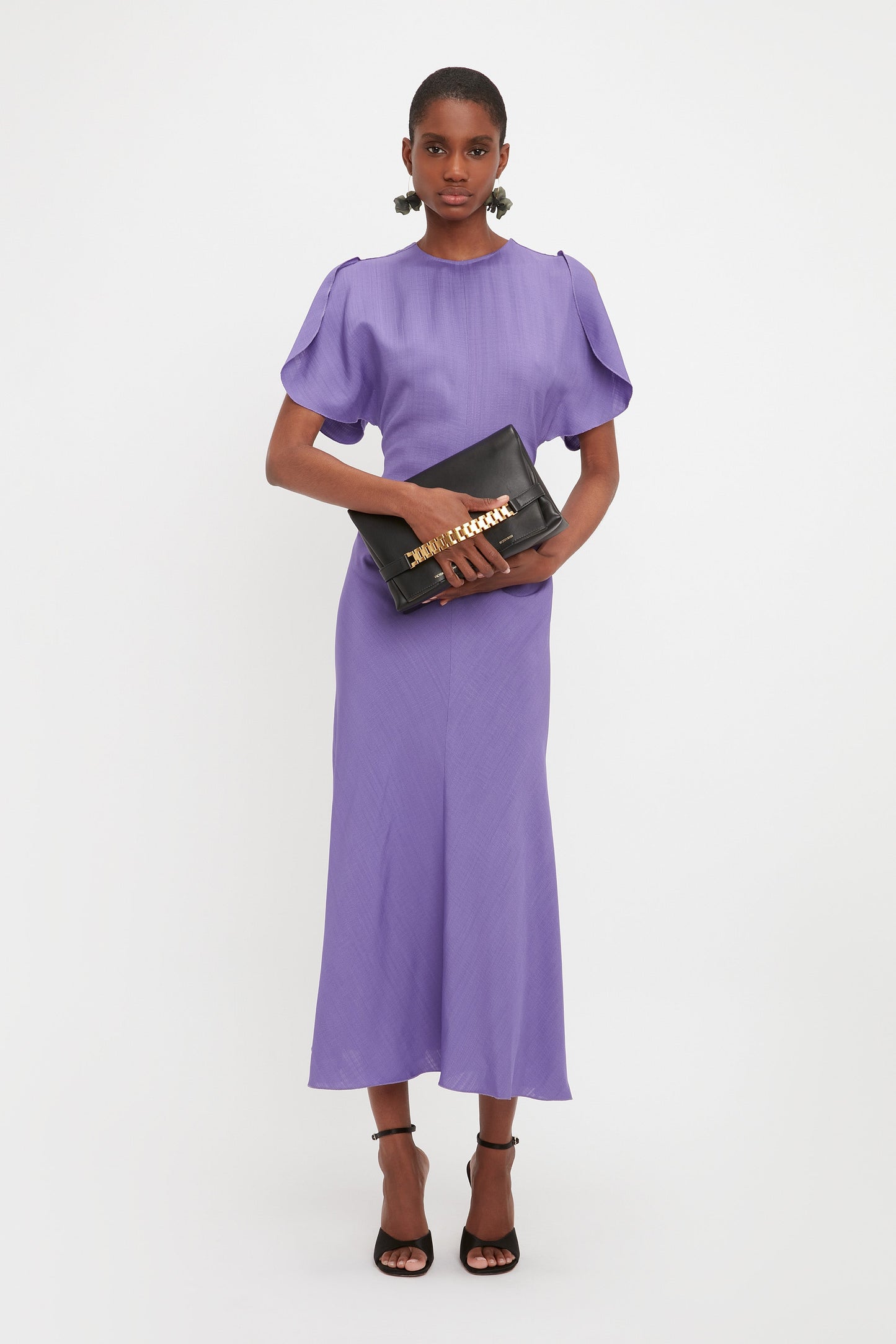 Gathered Waist Midi Dress In Violet