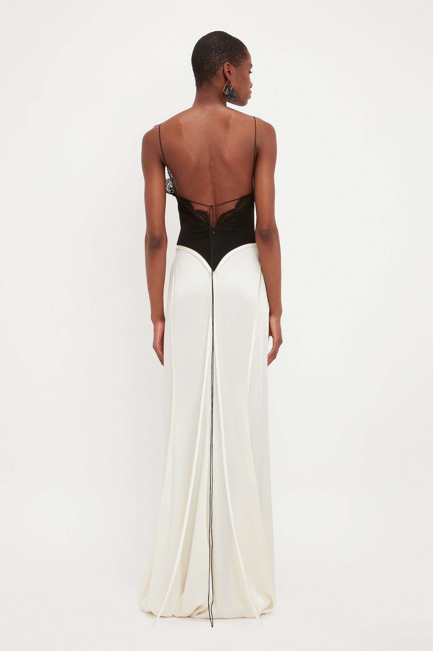Lace Insert Cami Floorlength Dress In Ivory